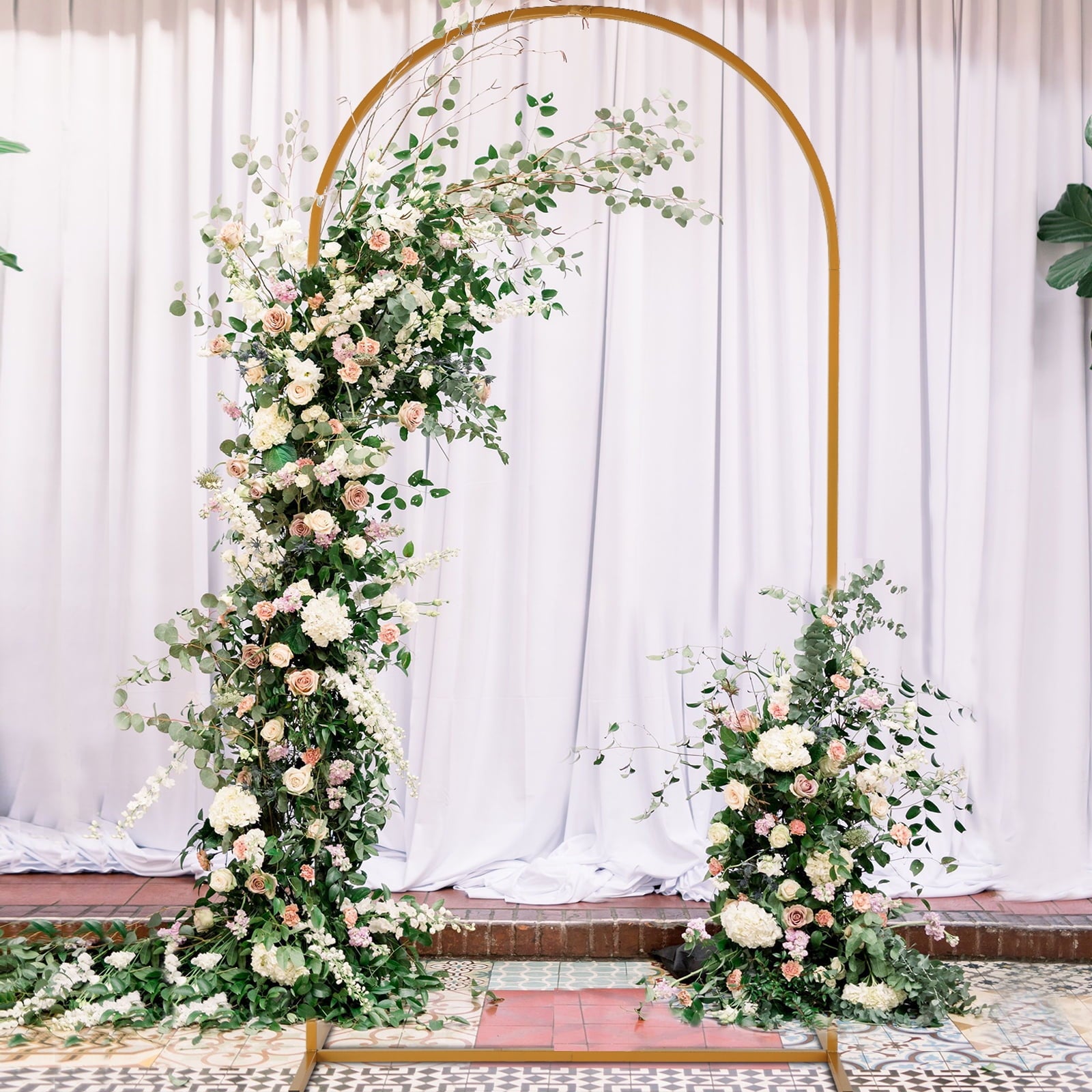 JP OUTDOOR 7.2ft Wedding Arch for Ceremony, Golden Balloon Stand, Metal Arch Backdrop for Decor