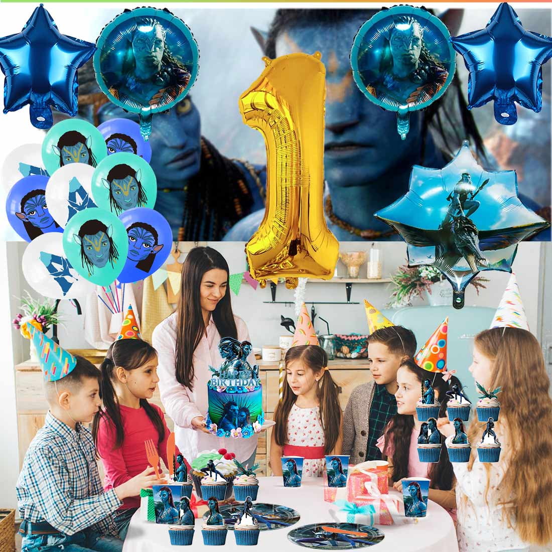 Avatar Party Supplies Decor Tableware Backdrop Banner Cake Topper Balloons Birthday Decorations