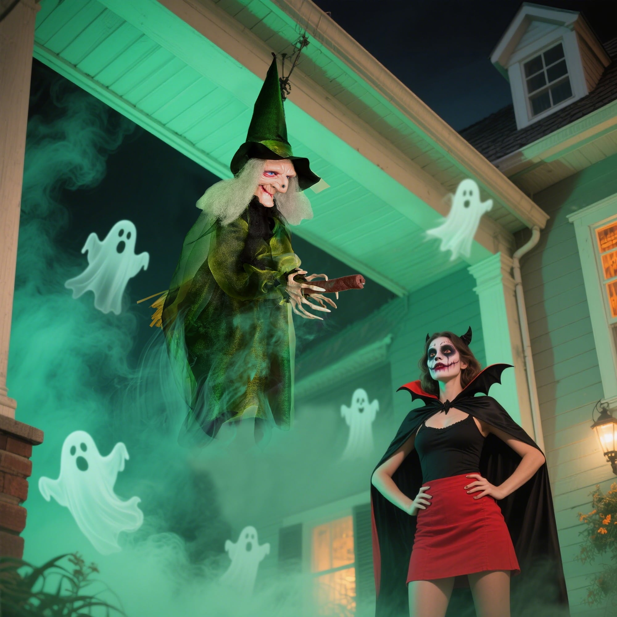 Halloween Witch Outdoor Decoraciones  Flying Witches Hanging Decor Halloween Hanging Witch Green