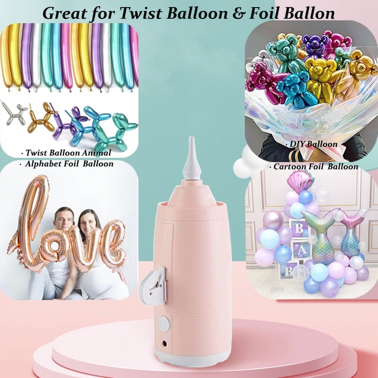 Electric Magic Balloon Pump, Electric Air Inflator Party Air Blower Pump with 1 Nozzle 1 Balloon Cutter and 10 Pcs Long Balloons,Great for Twisty Curly Balloon, Foil Balloons