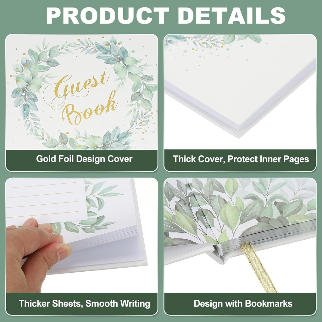 Guest Book, Wedding Guest Sign Book Reception Signature Book Party Decorations Supplies for Birthday Bridal Shower, Green Leave
