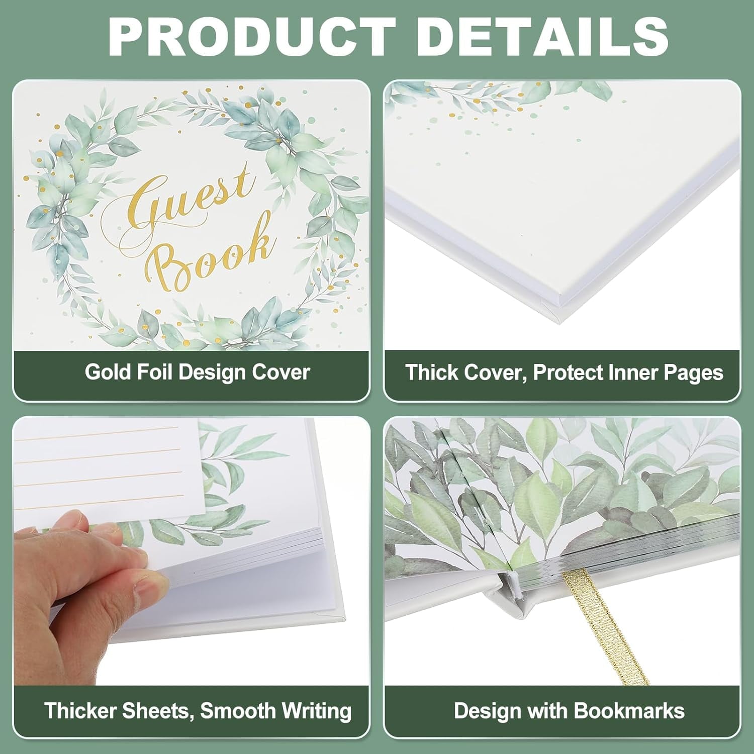 Guest Book, Wedding Guest Sign Book Reception Signature Book Party Decorations Supplies for Birthday Bridal Shower, Green Leave