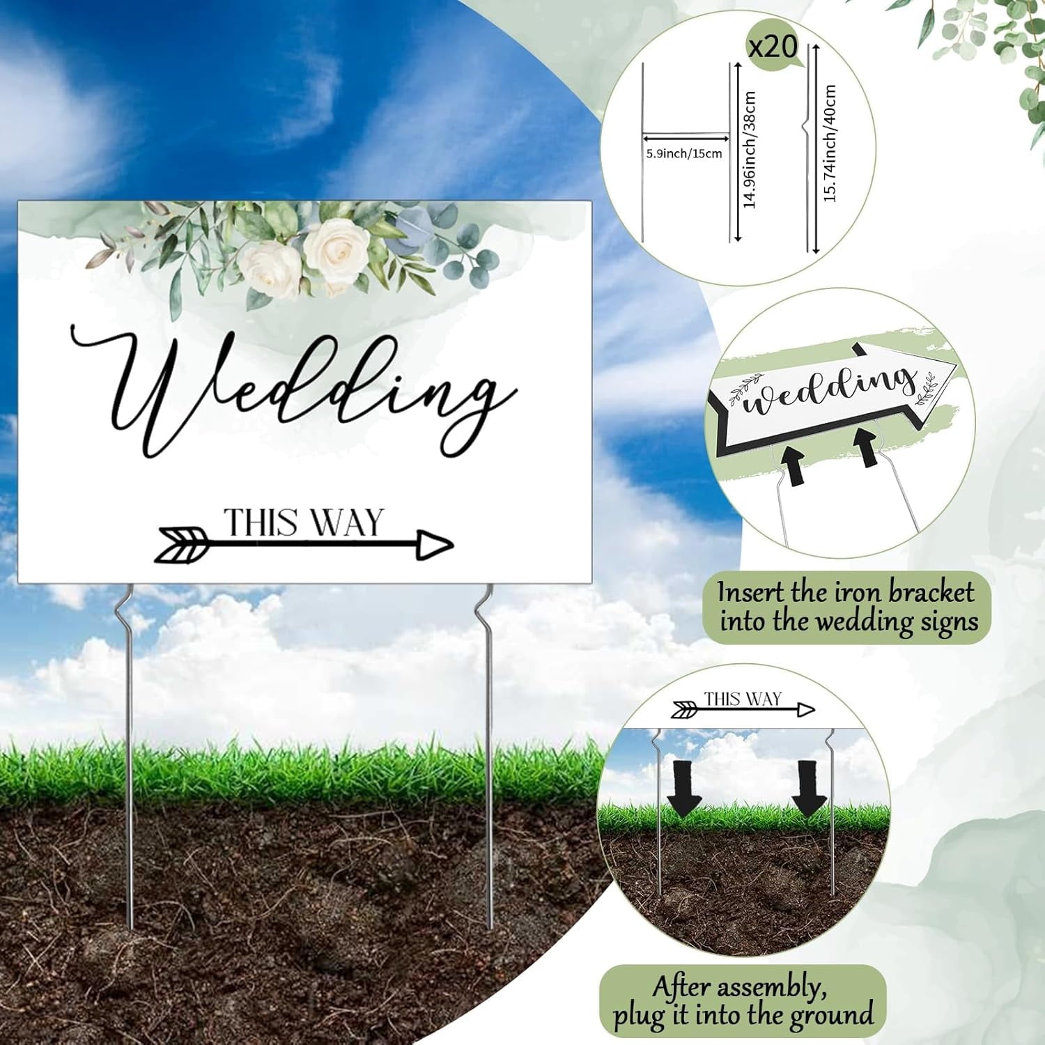 11Pcs Wedding Direction Arrow Signs, Welcome to Our Beginning Sign with H-Stakes 17×25 In, Double Sided Printed This Way Directional Ceremony Reception Parking Signs for Lawn/Yard Decorations White