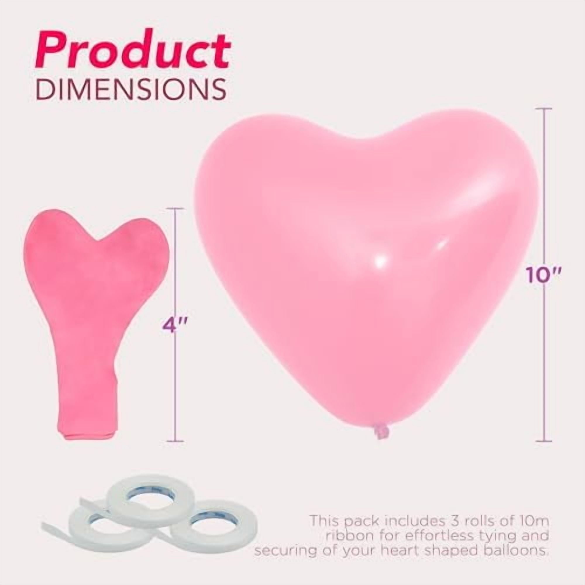 36 Pack Latex Heart Shaped Balloons 10 inch With Ribbon - Pink White Red Heart Balloons, Valentines Day Balloons, for Marriage Proposal & Valentines Day Decorations & Wedding Party