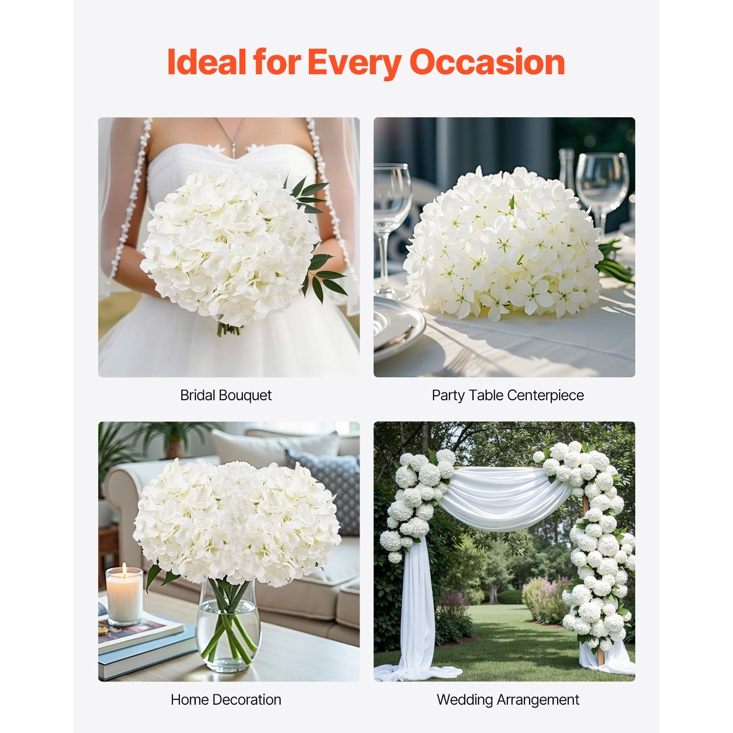 KFFKFF Synthetic Blooms, 305 Count Lifelike White Silk Imitation Hydrangea Bunch, White Counterfeit Bridal Shower with Stems for Handmade Wedding Posies, Household Centerpiece Designs