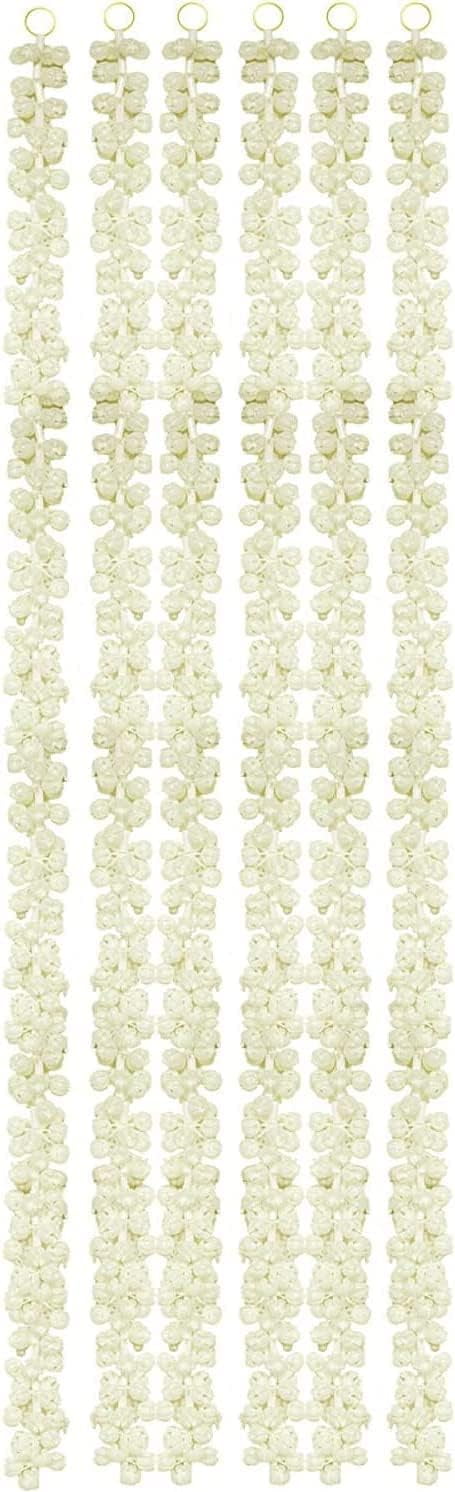 TIED RIBBONS 6 pcs Jasmine Garland | White 5 Ft | Mogra Flower Garland for Pooja, Home Decor, Indian Wedding, Party, Eid, Diwali, Event - Plastic Jasmine Garland for Decoration