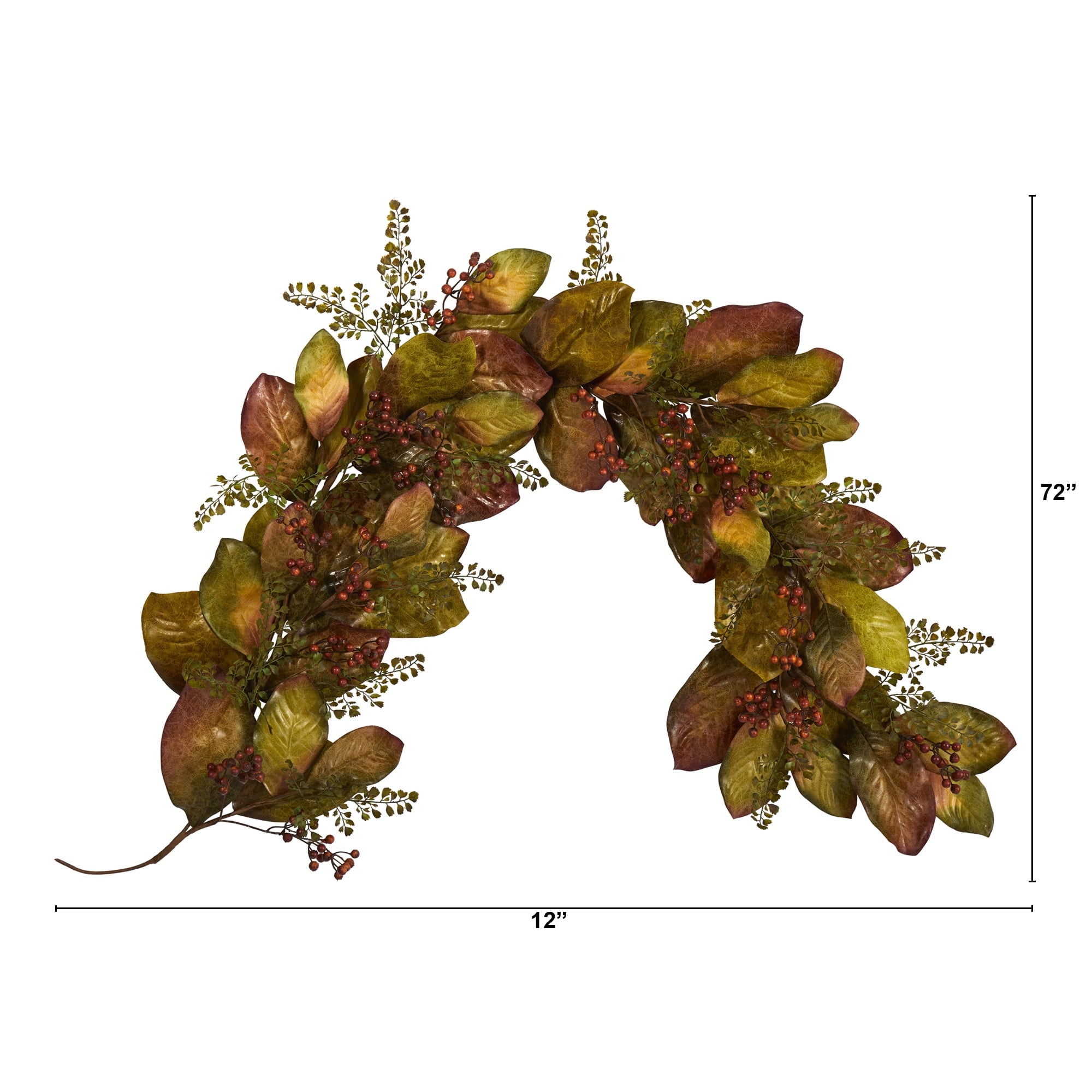 Nearly Natural 6' Autumn Magnolia Leaf and Berries Holiday Artificial Garland