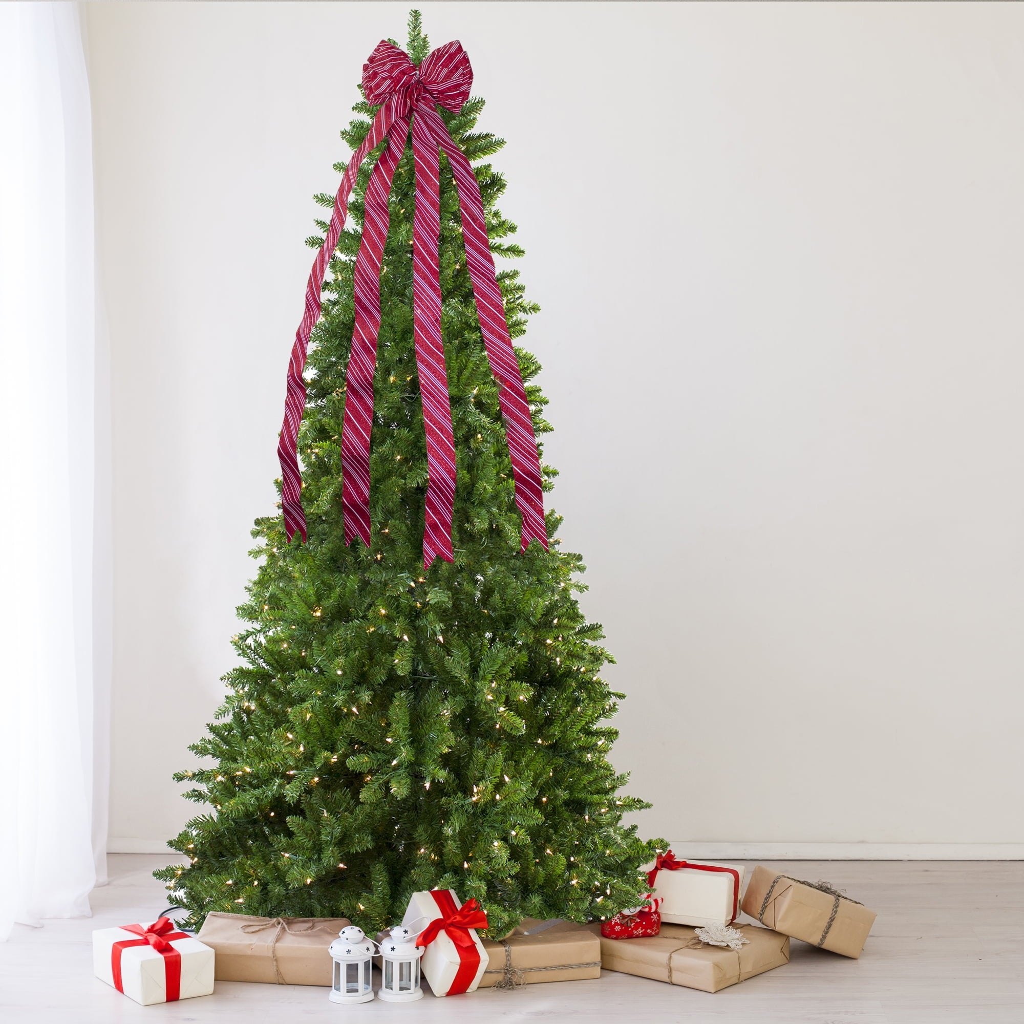 Northlight 48" x 10" Red and White Striped 16 Loop Christmas Bow Decoration