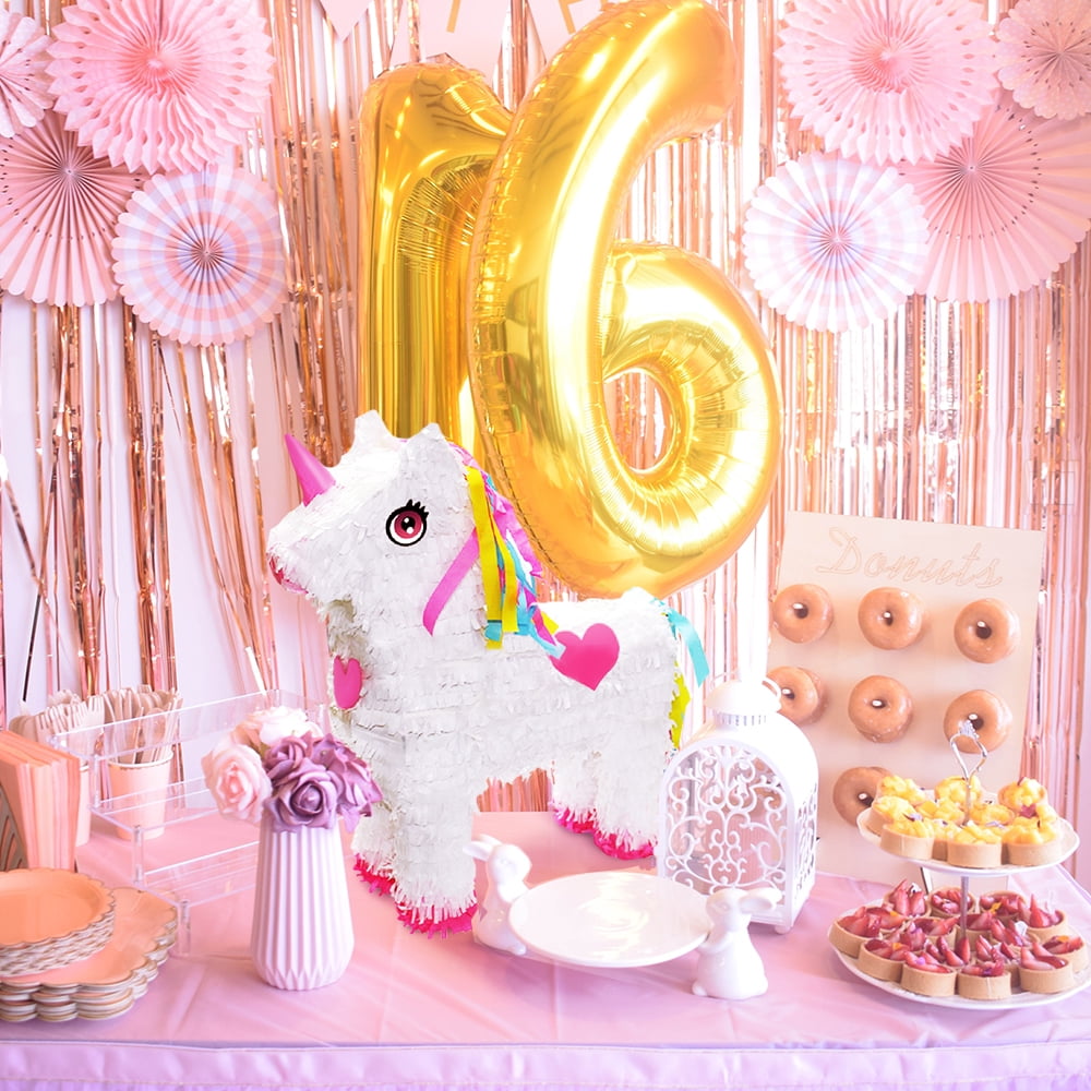 Unicorn Pinata for Unicorn Party Favor Supplies Birthday Party Supplies with Multi Color Hair & Tail and Pink Hearts (13 x 4 x 16 inches)