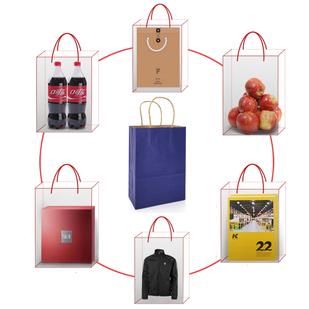 AZOWA Navy Gift Bags Small Kraft Paper Bags with Handles (5 x 3.1 x 8.2 in, Navy Blue Color, 50 Pcs)