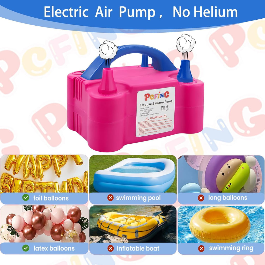 Balloon Pump Electric, Portable Balloons Inflator Blower Machine with Balloon Tie Tool & Dual Nozzle