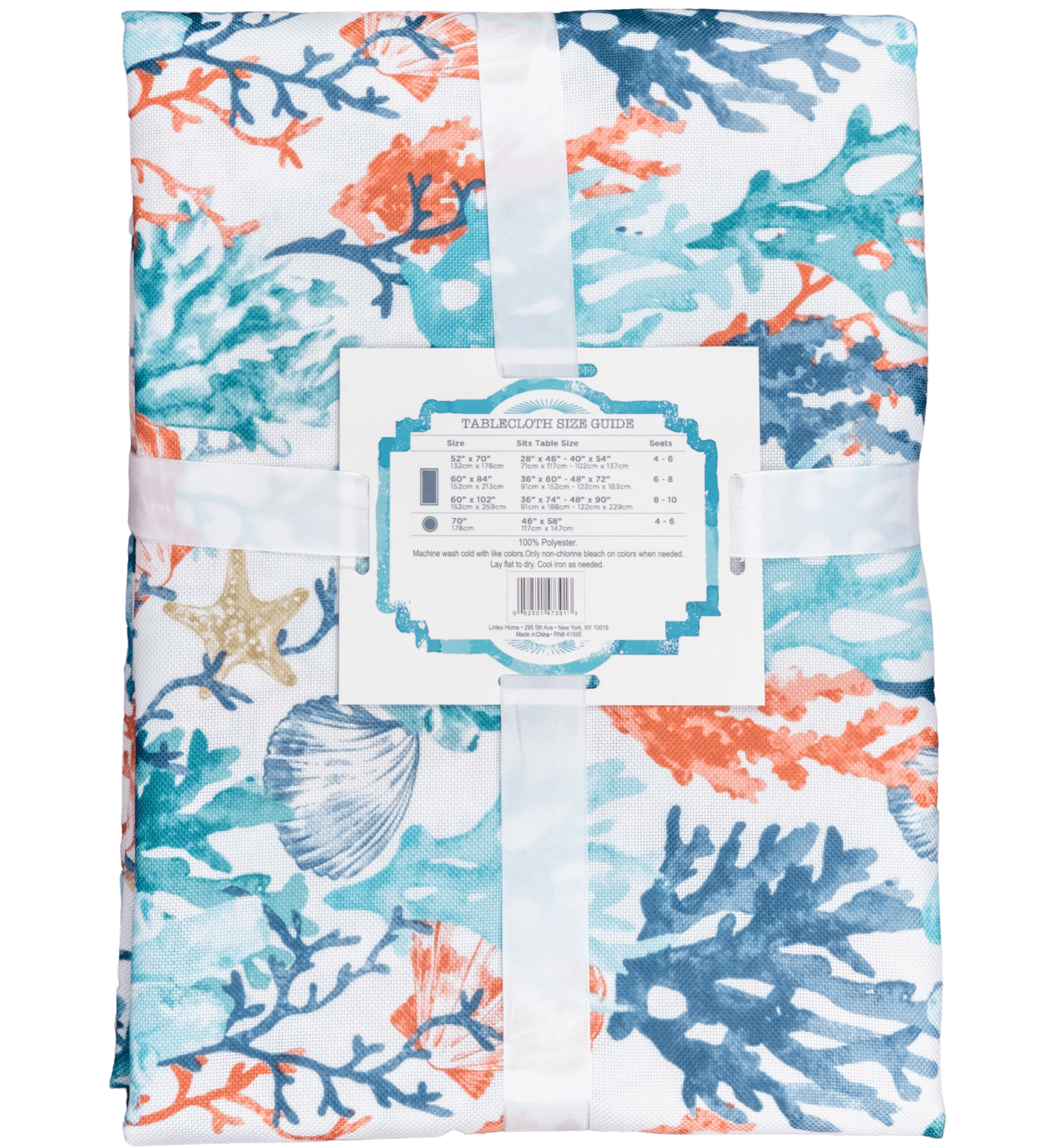 Coralee Ocean Coral Heavyweight Indoor Outdoor Stain/Liquid Resistant 100% Polyester Tablecloth 70" Round Umbrella