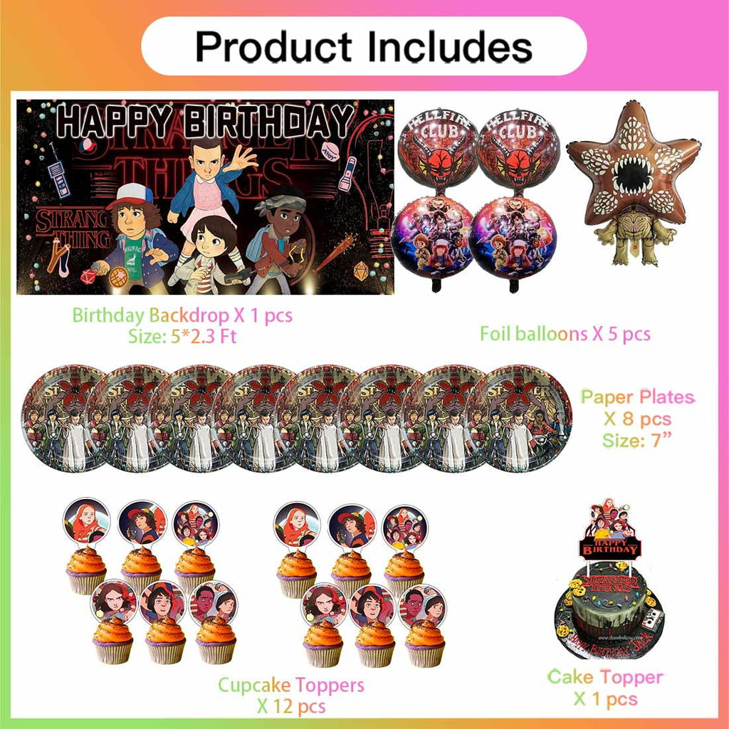 Strangers Things Party Supplies Decor Tableware Backdrop Banner Cake Topper Balloons Birthday Decorations