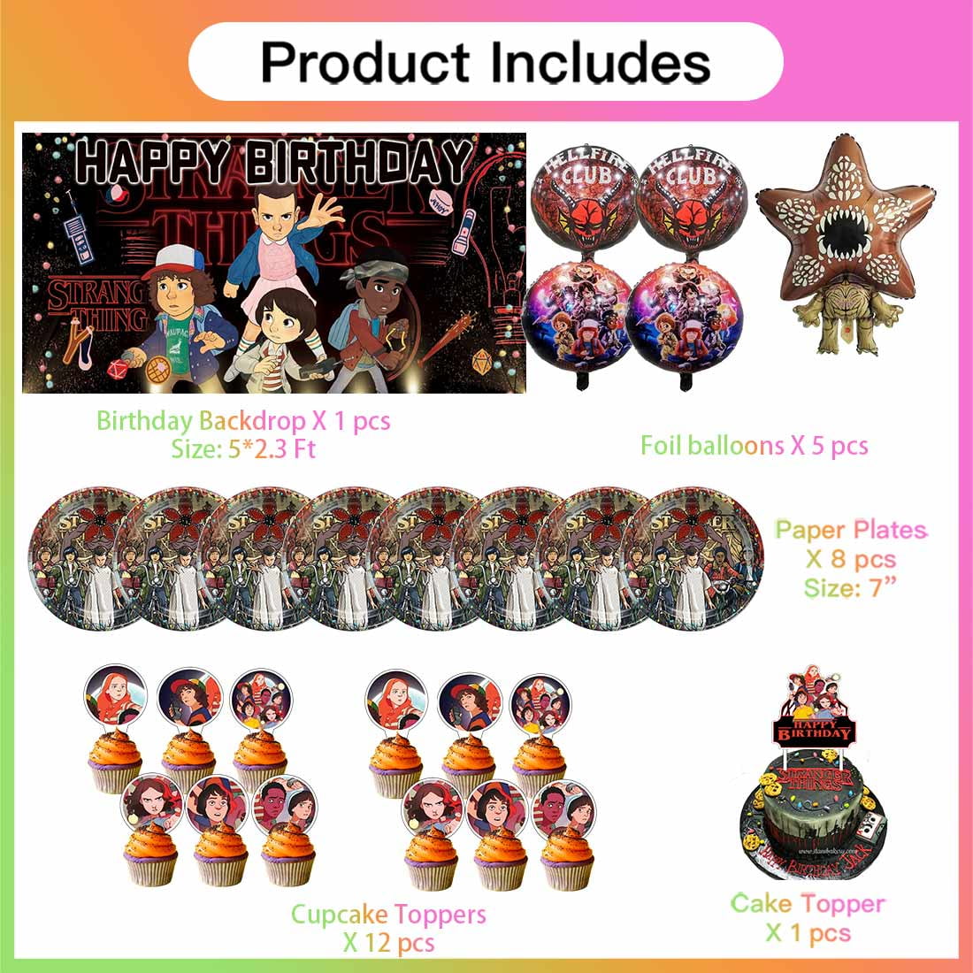 Strangers Things Party Supplies Decor Tableware Backdrop Banner Cake Topper Balloons Birthday Decorations