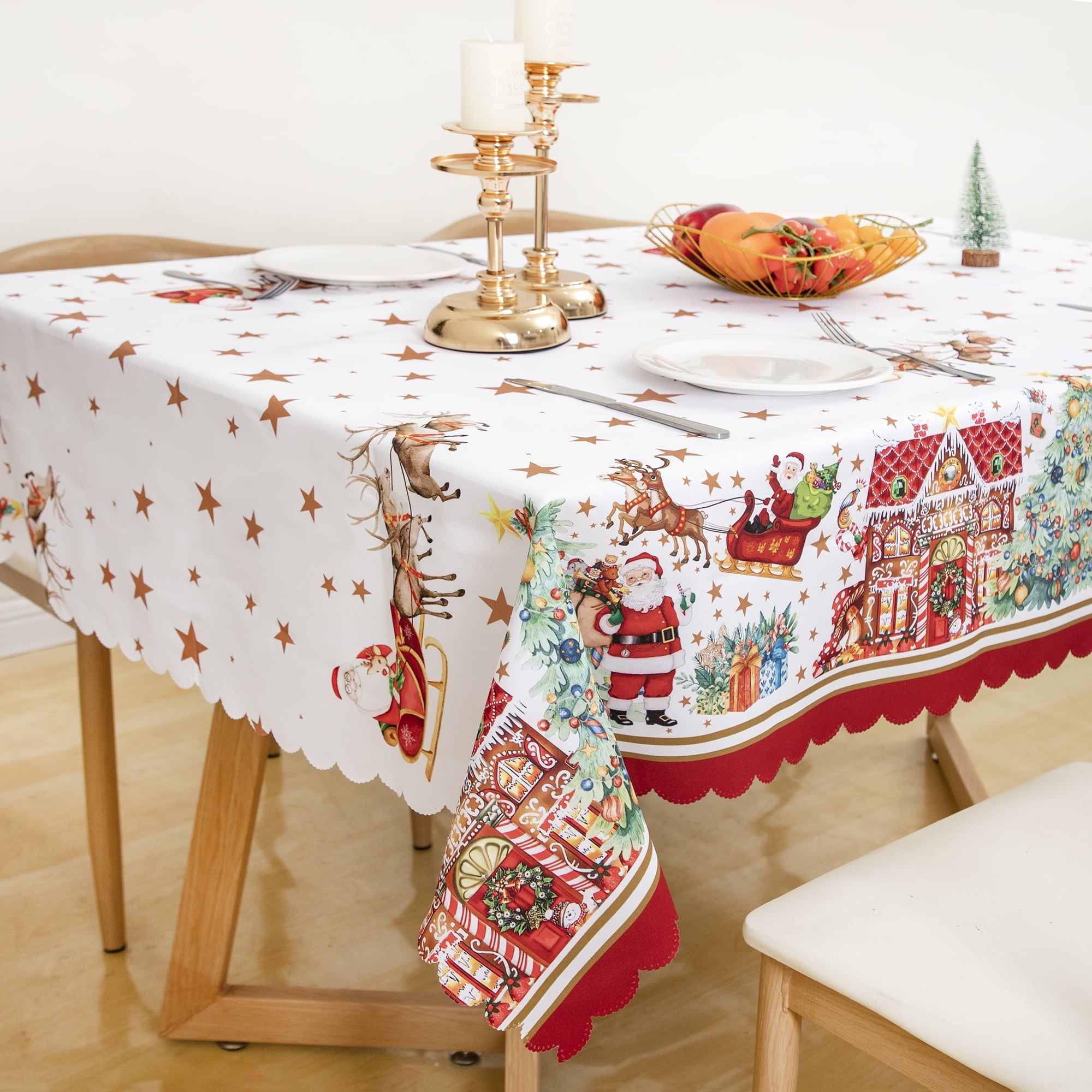 RAY STAR Large Christmas Table Cloth for Rectangle Table 60x120 Polyester Machine Washable Table Cloths, Thick Can not See Through Heavy Duty Tablecloth