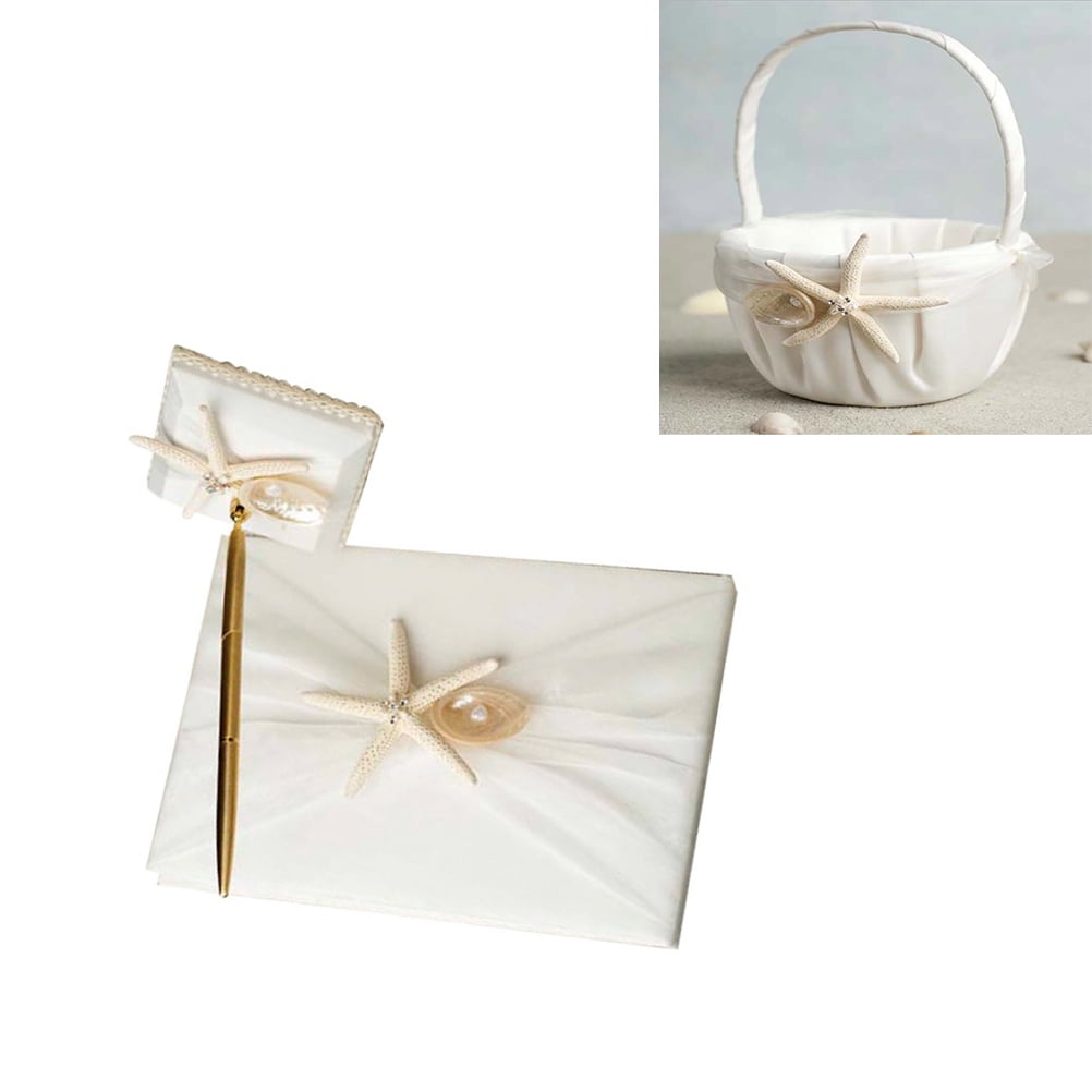 Yongwei Guest Book Beach Style Guest Sign In Book DIY Message Book Attendance Book for Engagement Wedding Ceremony with Pen and Pen Holder
