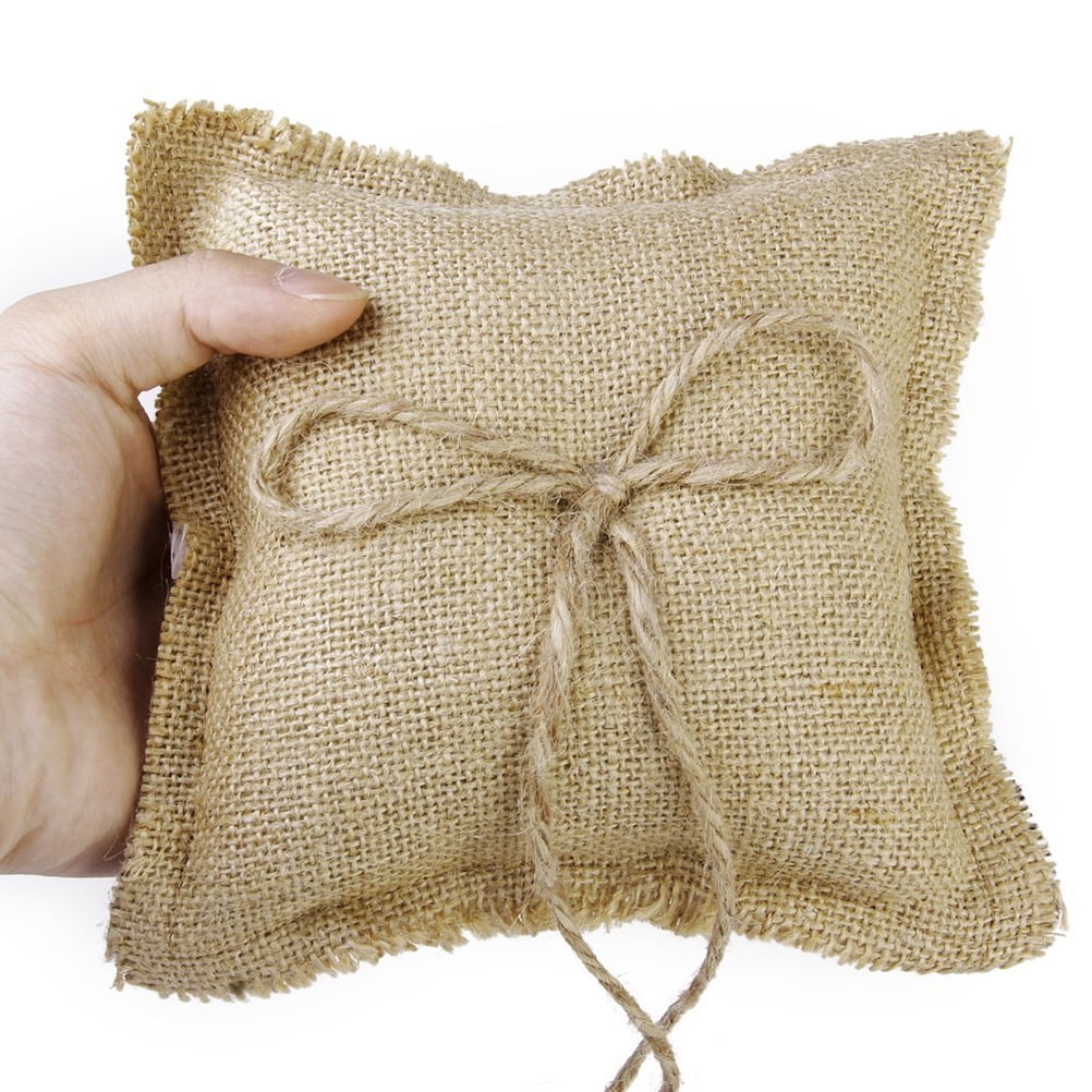 WORGEOUS Bridal Wedding Ceremony Jute Pocket Ring Bearer Pillow Cushion