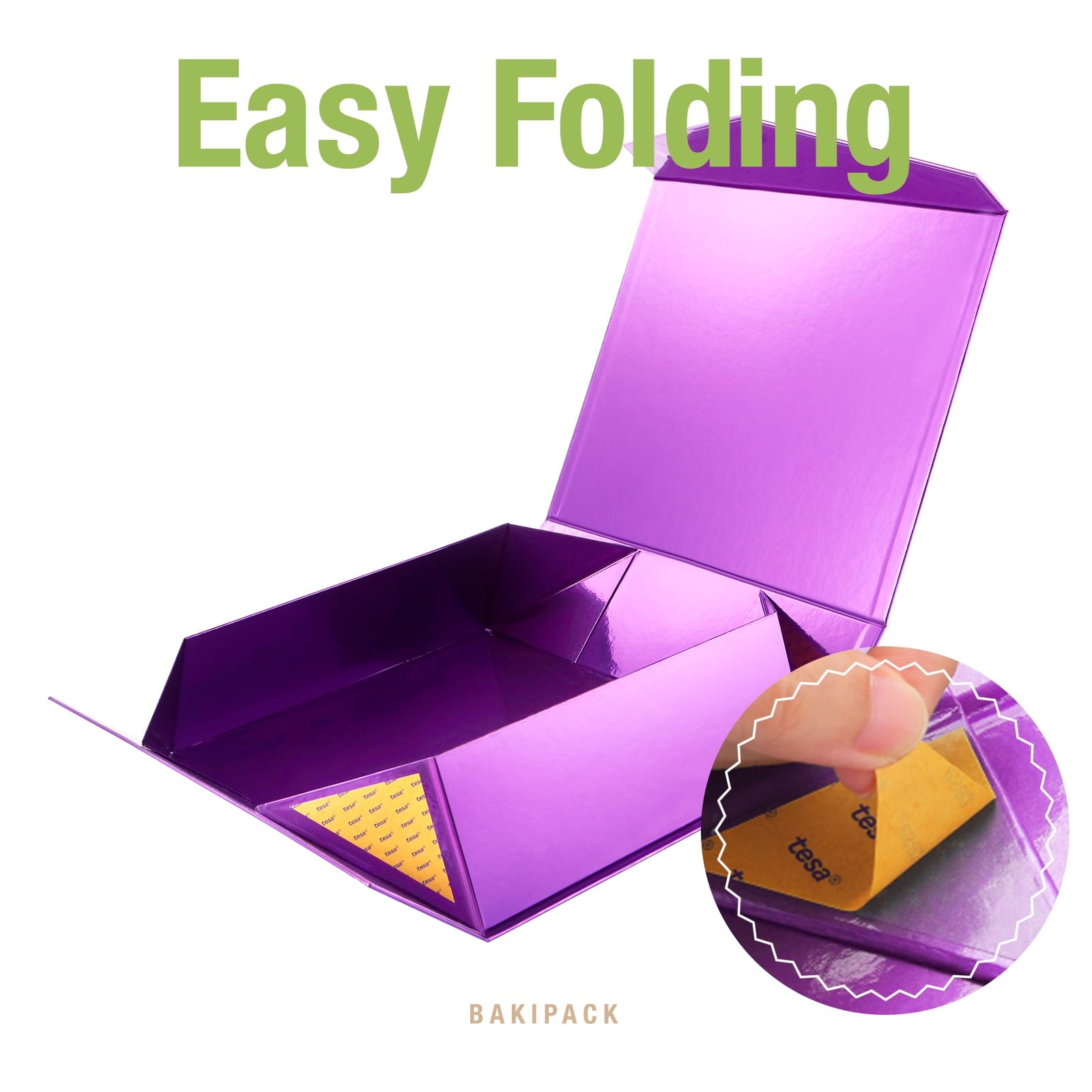 BAKIPACK Extra Large Gift Box, 16.3x14.2x5 inches, Purple Magnetic Gift Box with Lid for Present