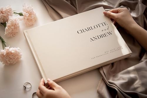 Personalized Guest Book - 11.5" x 8.5" Premium Custom Guest Signing Book with Bookmark and Blank Pages for Wedding Reception Table Decoration Engagement Birthday Party Event, Oats