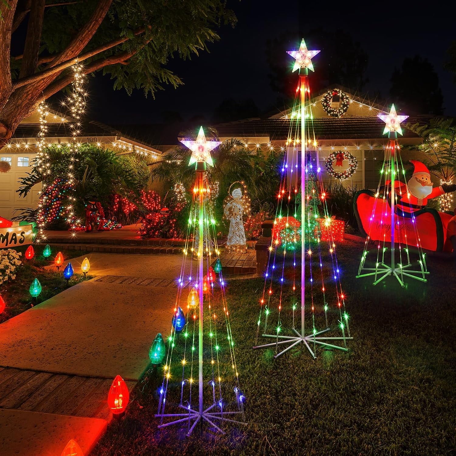 Solar Powered 10 in 1 Red and Green Candy Lights Outdoor Decorative String Lights Waterproof Energy Efficient Solar Candy Lights Ideal for Holiday Party Garden Patio Christmas Decorations