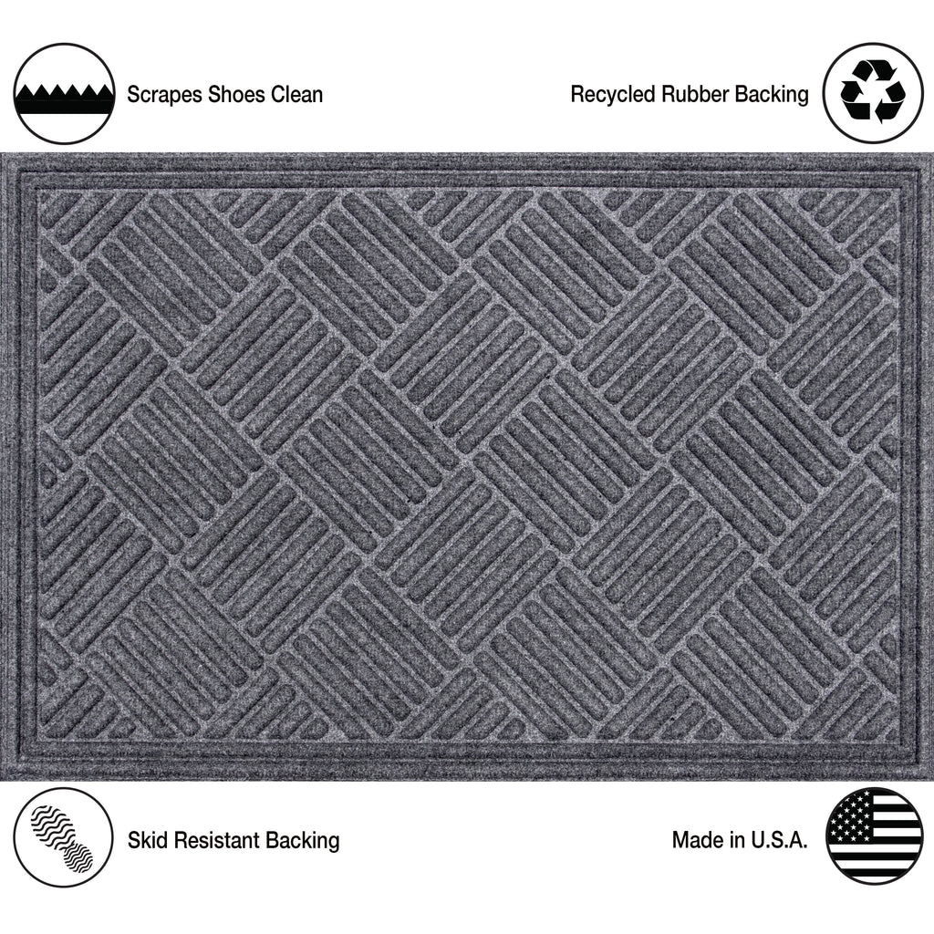 Mainstays Textures Crosshatch Polyester and Rubber Backed Doormat, 2' x 3', Smoke
