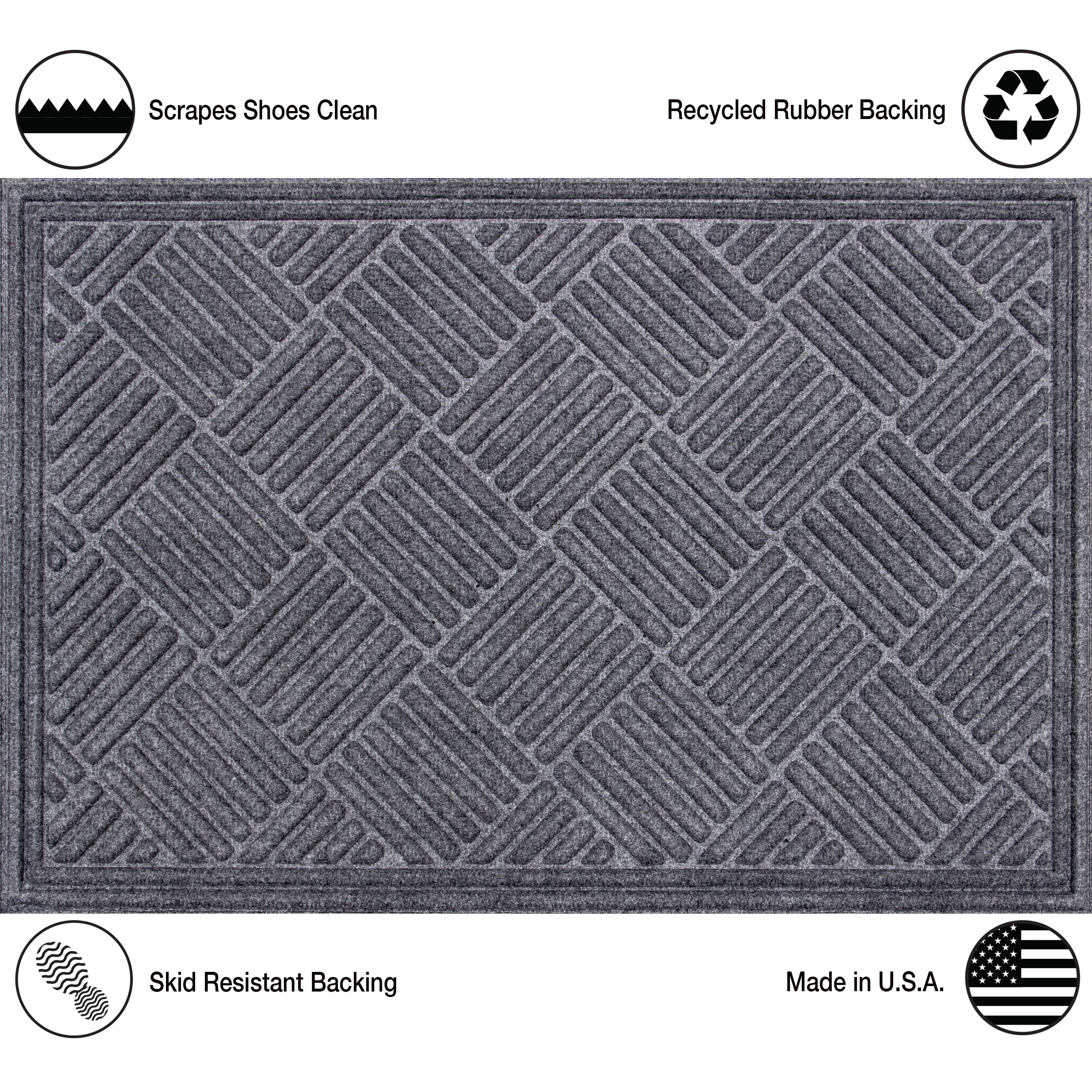 Mainstays Textures Crosshatch Polyester and Rubber Backed Doormat, 2' x 3', Smoke