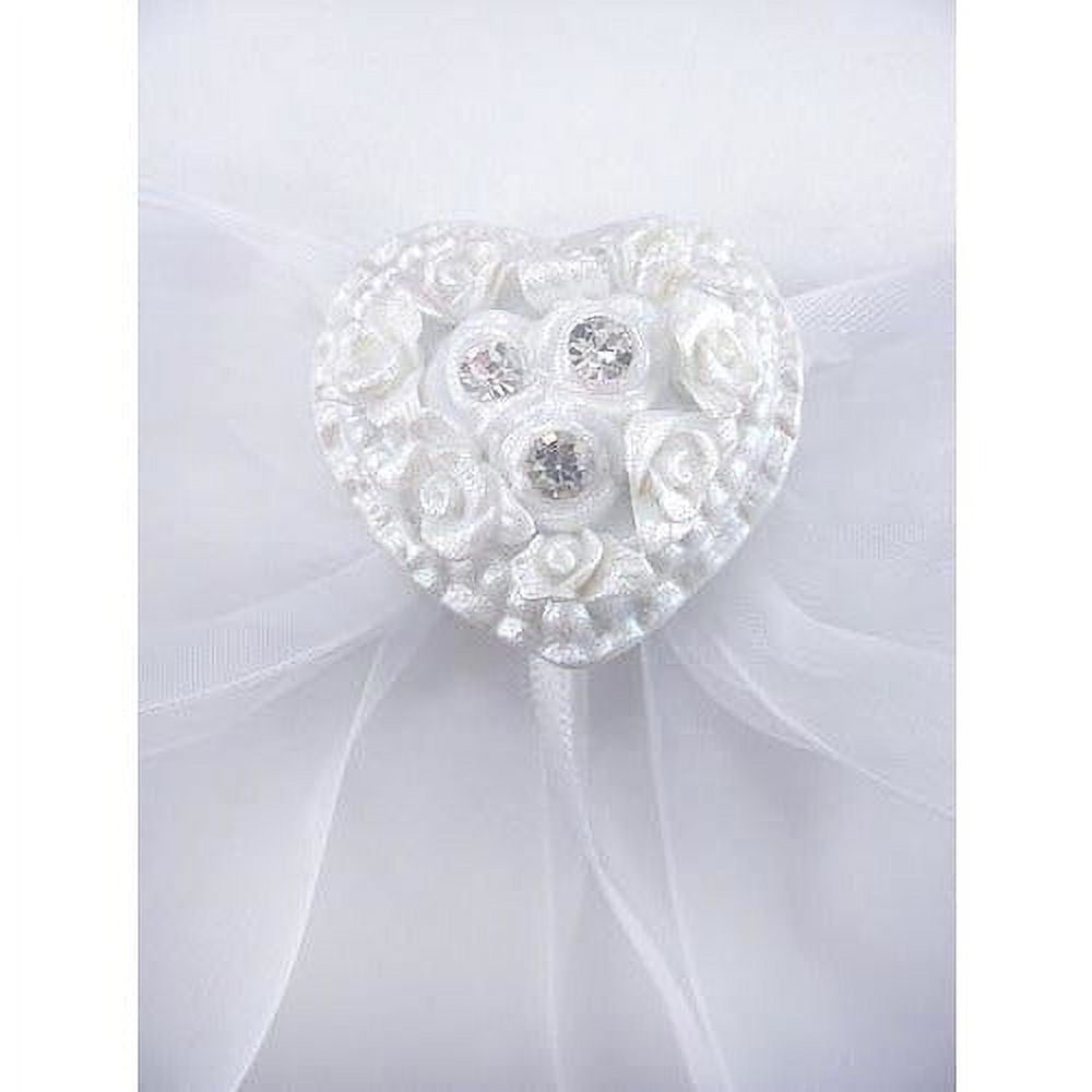Rhinestone Pearlized Heart Rose Bouquet Wedding Ring Bearer Pillow