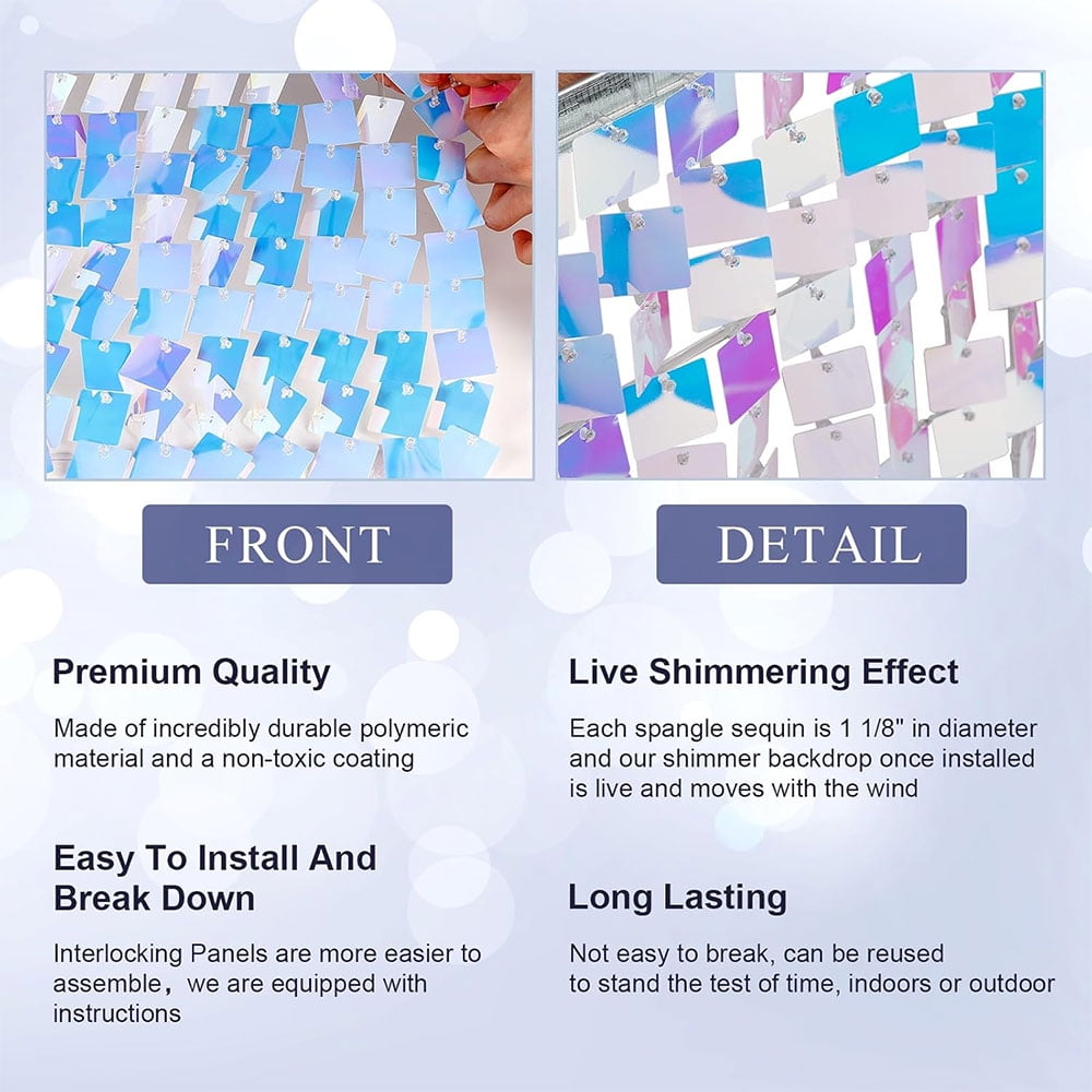 24PCS Blue Shimmer Wall Panels Vibrant Sequin Backdrop for Weddings, Birthdays, Graduations, Parties