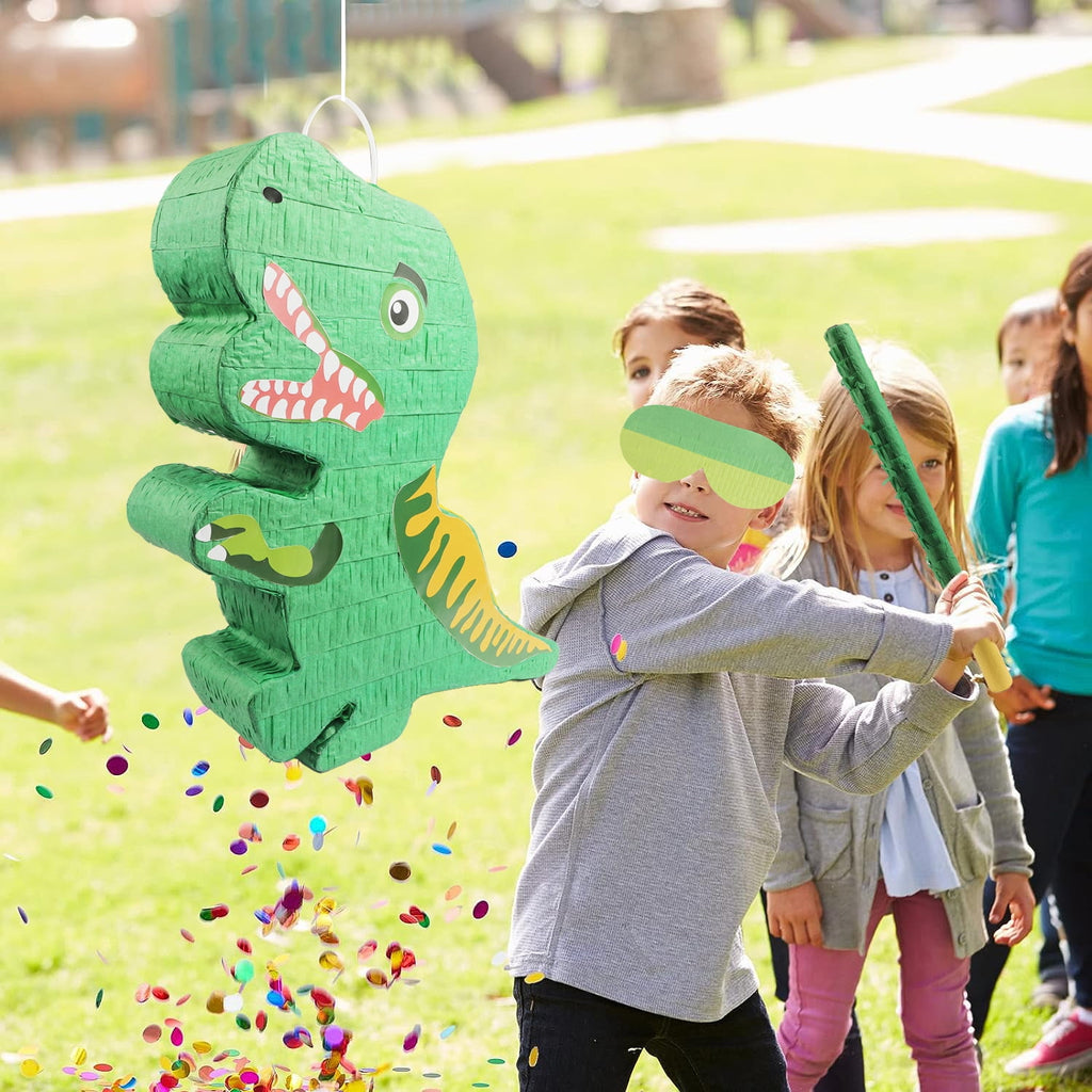 JBeeCtrl Dinosaur Pinata for Boys Bundle with a Blindfold and Bat (16.1x13.4x3.5 Inches), T-Rex Dino Pinata for Boys Kids Birthday Parties,  Decorations