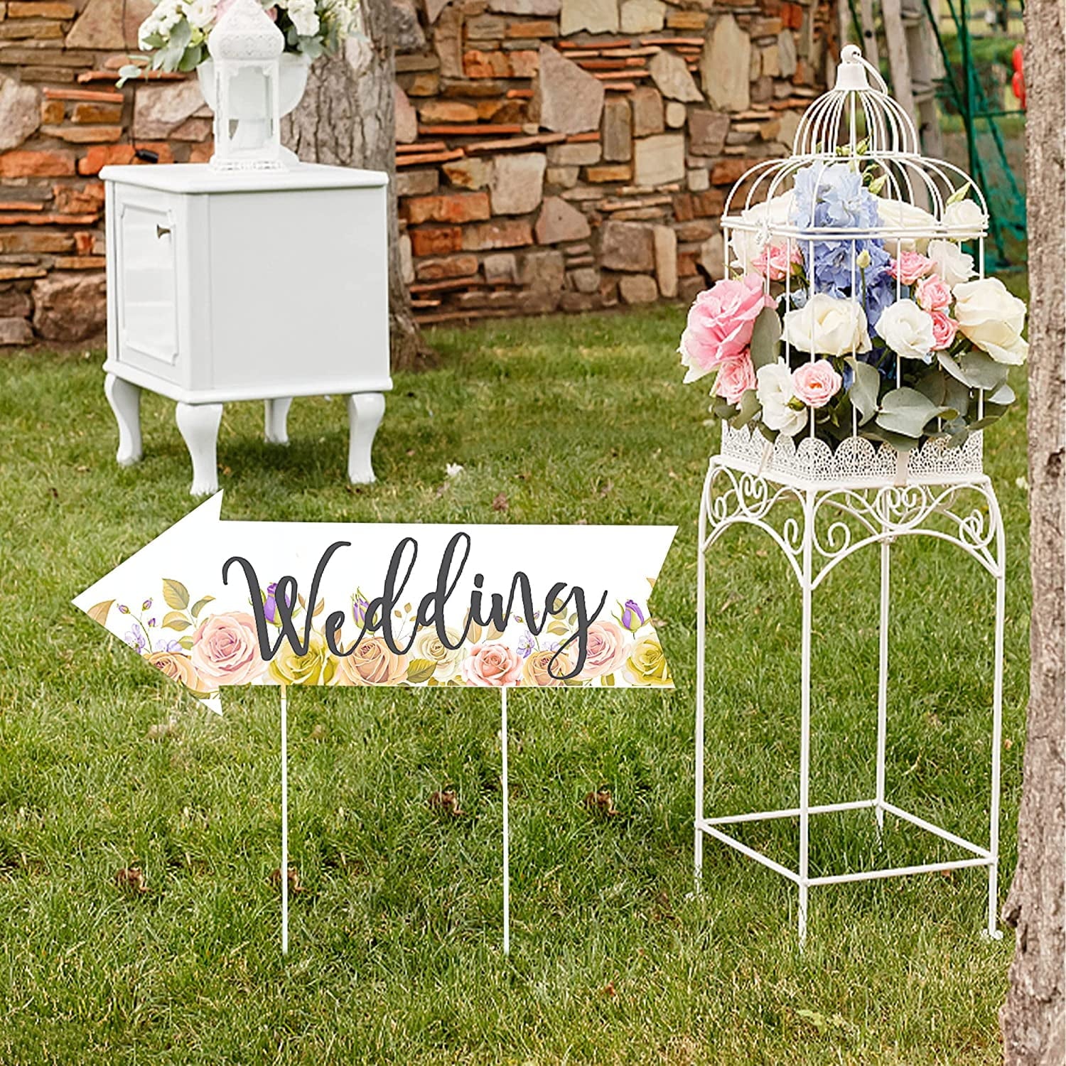 Trianu 12Pcs Arrow Yard Signs with Stakes, 15.7 x 6.7 inch Wedding Directional Yard Signs with 6 Stakes Blank Yard Sign Arrow Party This Way Birthday Party Arrow Signs