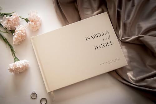 Personalized Guest Book - 11.5" x 8.5" Premium Custom Guest Signing Book with Bookmark and Blank Pages for Wedding Reception Table Decoration Engagement Birthday Party Event, Oats