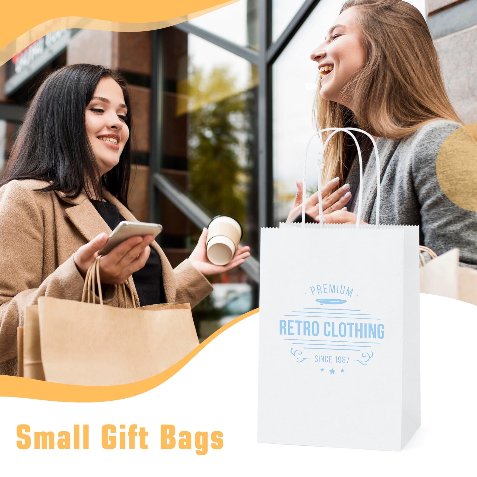 BagDream 100 Pack White Gift Bags with Handle, 5.25x3.75x8" Small Kraft Paper Bags for Birthday Wedding Party Favors Grocery Retail Business