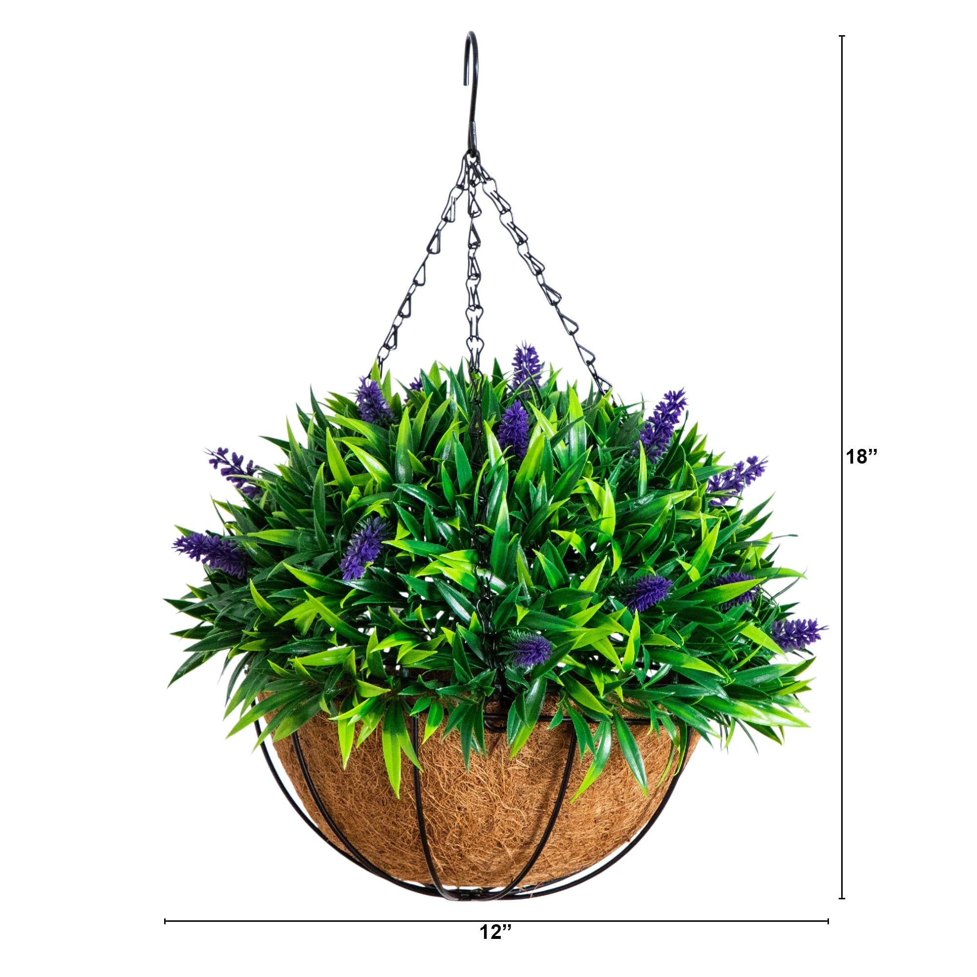Nearly Natural 18in. UV Resistant Artificial Lavender Hanging Basket (Indoor/Outdoor)