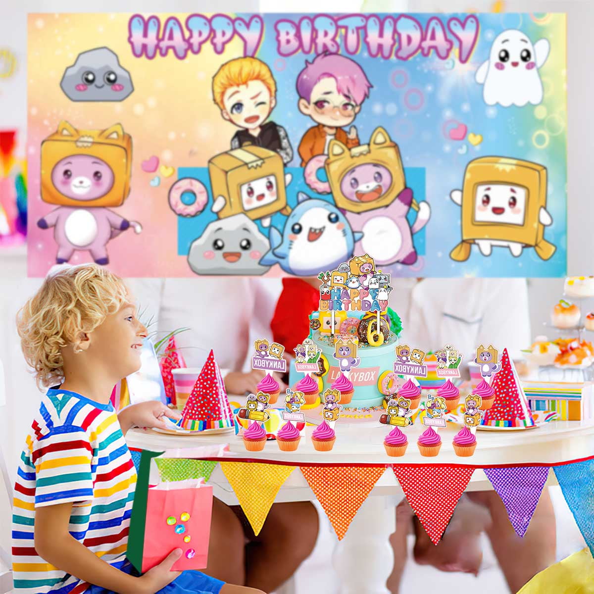 Lanky Goodie Bags Treat Candy Decorations Party Favor Supplies Birthday Cake Topper Backdrop Banner