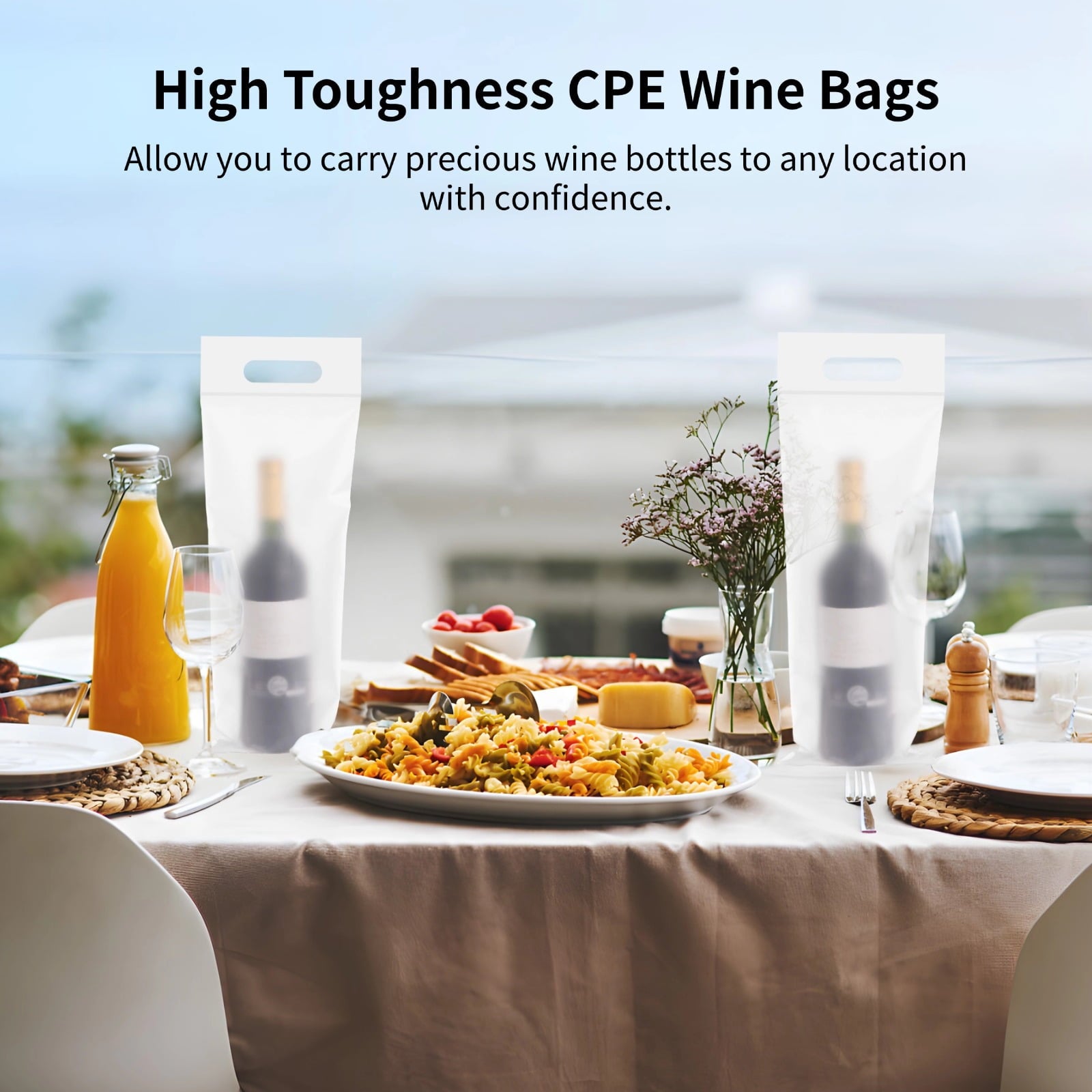 Wine To Go Bags, 500 Pcs Wine Bottle Doggy Bag Wine Bags for Gifts, Plastic Travel Bags Gift Wrapping Bags with Handles and Self-sealing Strips for Restaurant, Bar, Wedding Party