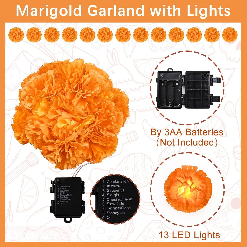 MARTINE MALL Day of The Dead Decor Light up Mexican Party Banners Butterflies Marigold Garlands for Diwali Dia De Los Muertos Decorations Indian Altar Halloween Home Decor
