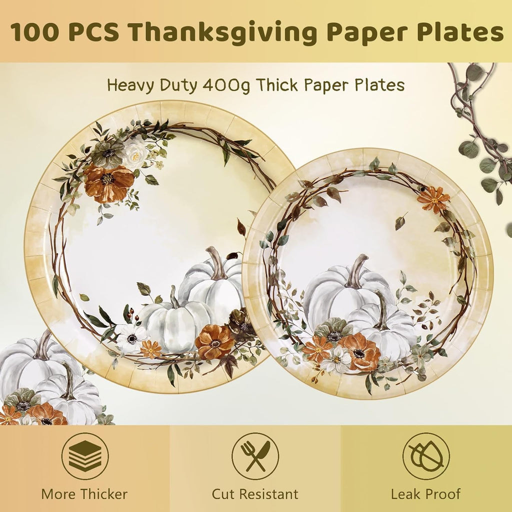 Waipfaru 200 Pcs Fall Paper Plates and Napkins Thanksgiving Party Supplies Sunflower and Pumpkin Disposable Dinnerware Server 50