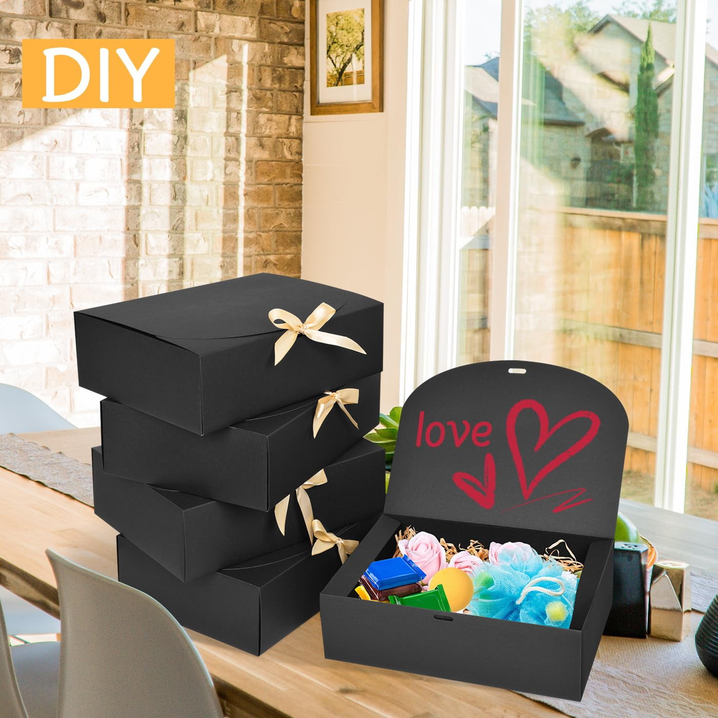 20Pack Large Gift Boxes with Lids, 12.2x9.8x3.1Inch Black Gift Boxes with Ribbon, Groomsmen Proposal Box Paper Gift Boxes