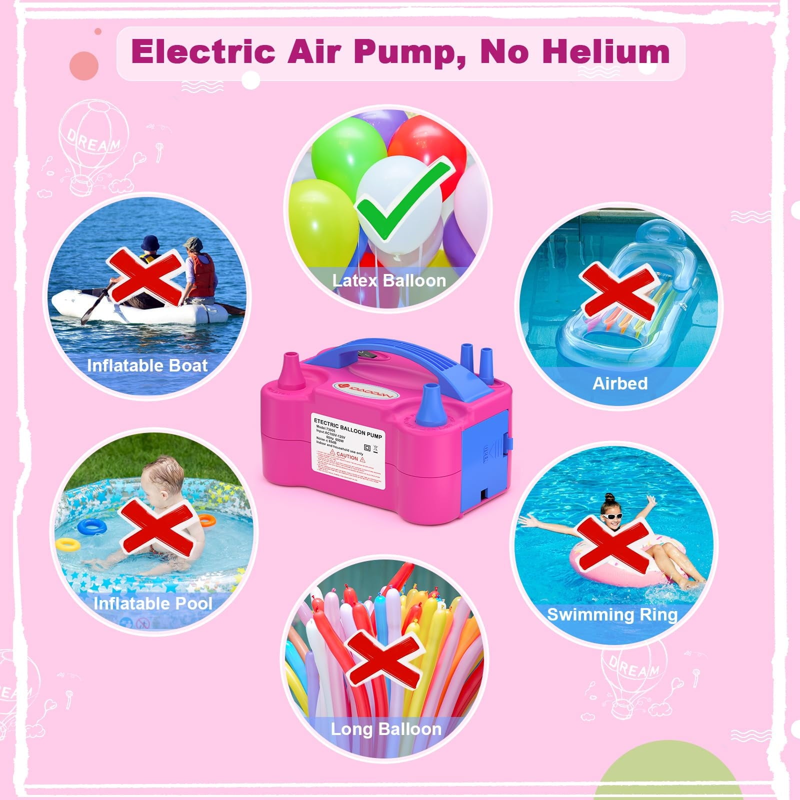 Electric Balloon Inflator Pump by IDAODAN, Dual Nozzle Portable Air Compressor 750L/min 600W for Festive Events Home Decorations, Red Blue
