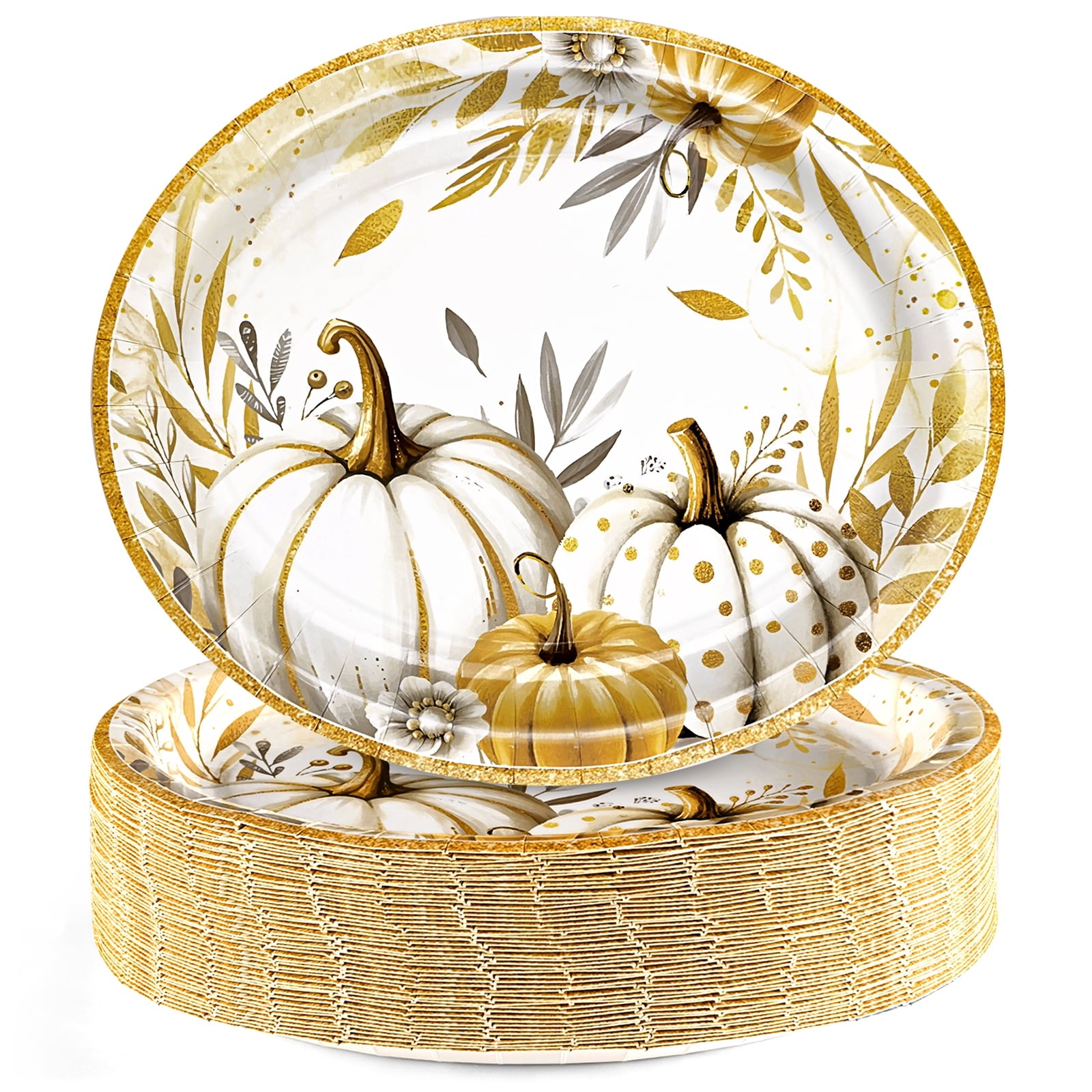 DAZLUTE 50pcs Fall Plates and Dishes, Thanksgiving Disposable Dinnerware for Thanksgiving and Fall Decorations Party Supplies