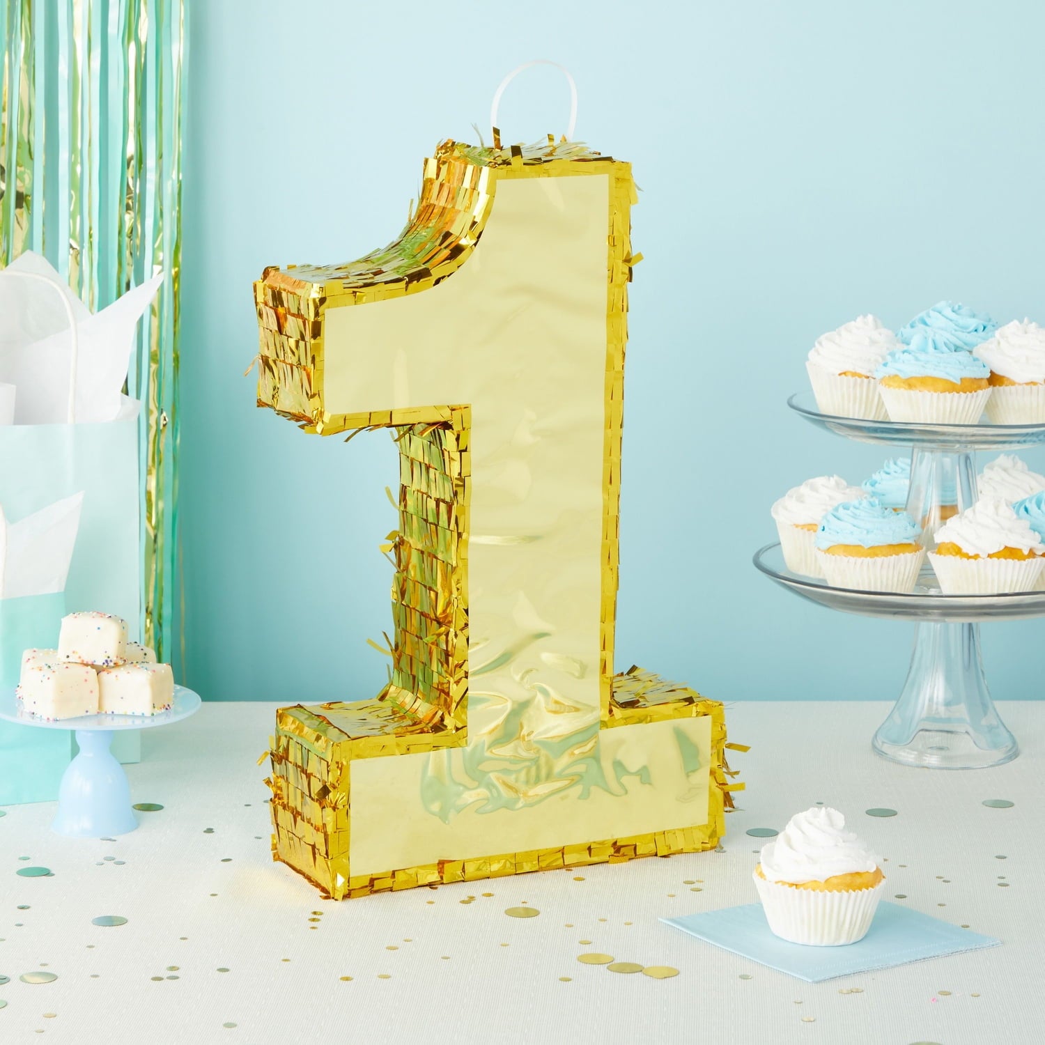 Juvale Gold Foil Number 1 Pinata for Kids Ages 3–14 Birthday Party Decorations, Centerpieces, Anniversary Celebrations, Small (16 x 3 x 10 In)