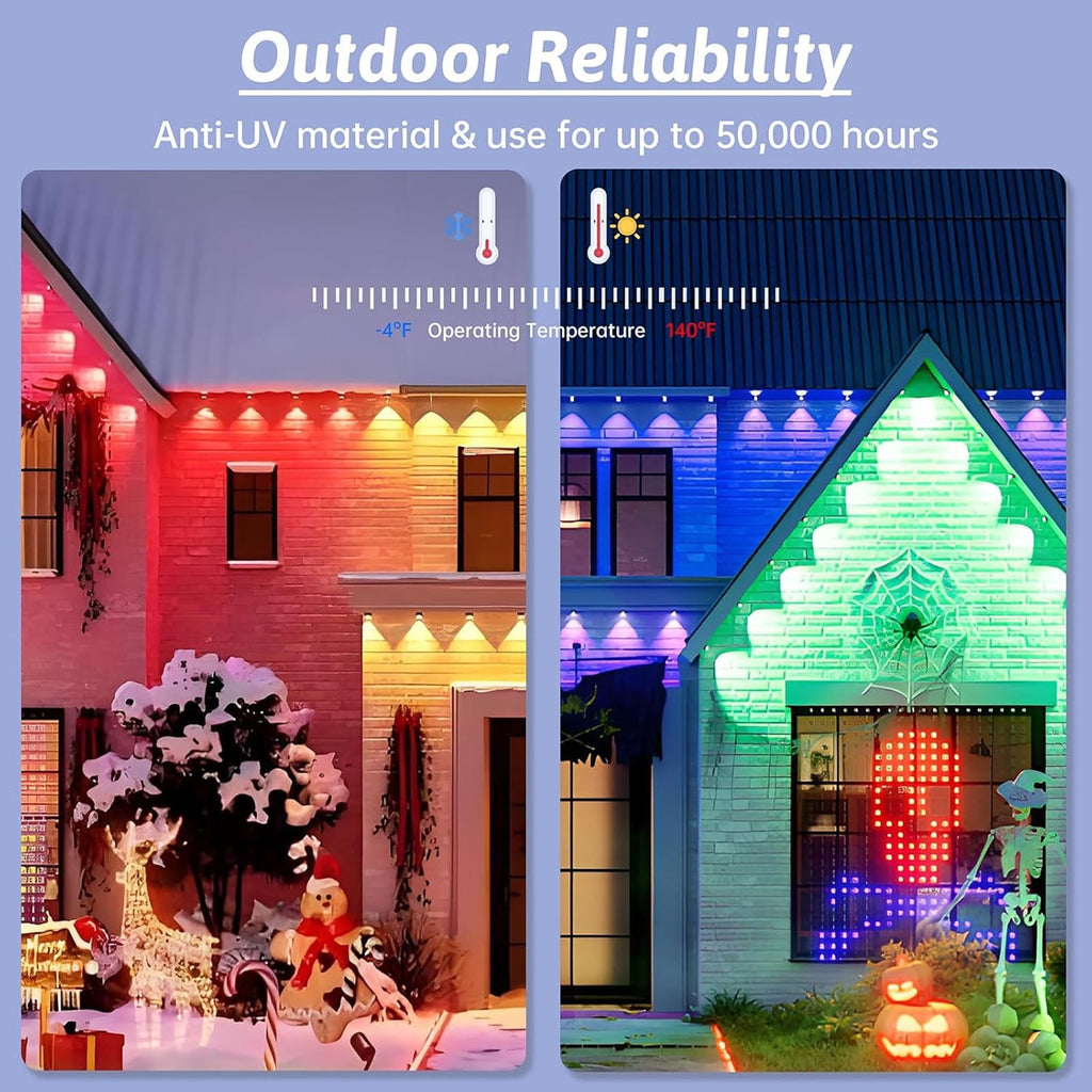 150FT Permanent Outdoor RGB Lights, 75LED IP67 Waterproof with Smart App Control Remote, DIY Scene Modes Outdoor Lights, Eaves Lights for Garden, Deck, Christmas, Party, Halloween, Roof