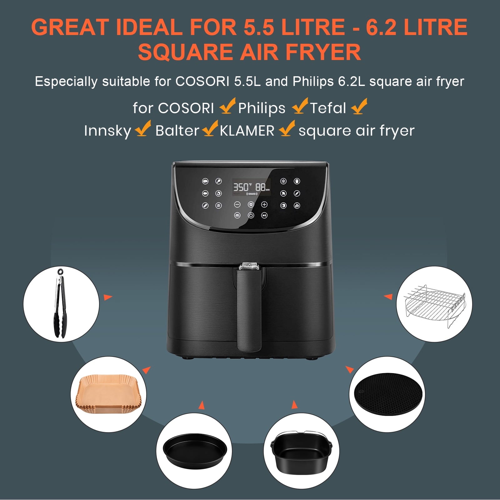 BISNIE Air Fryer Accessories setFood Grade Materials and BPA Free Machine Washable for 5.5QT-6.2QT (2.62lb)