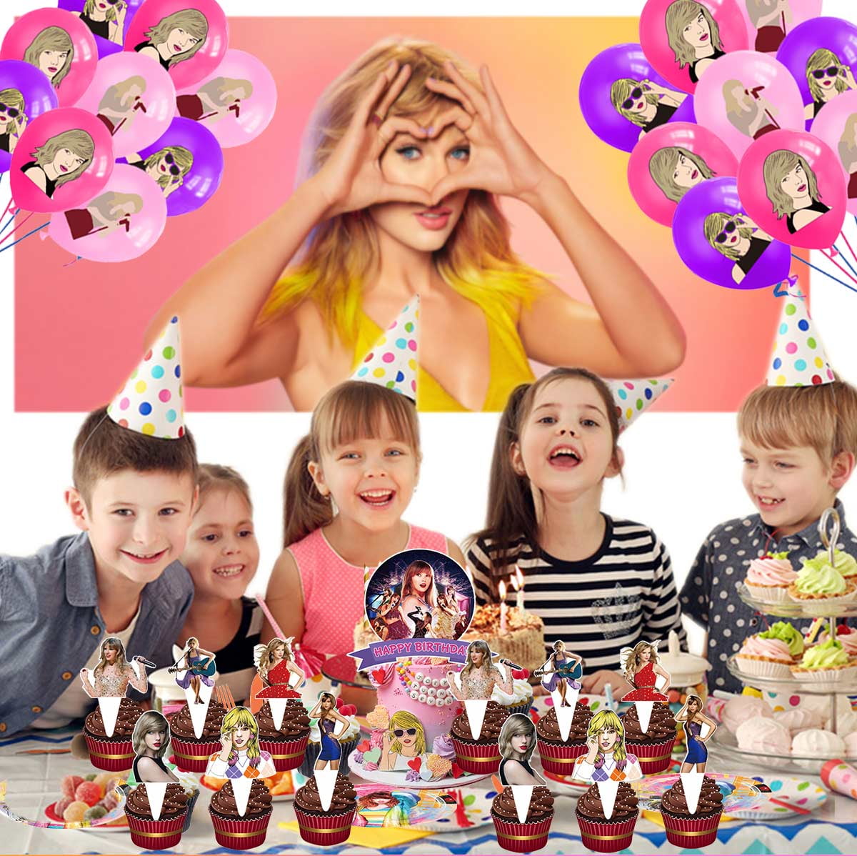 TayLor Balloons Supplies Party Decor Plates Decorations Banner Cake Topper Tableware Banner Backdrop