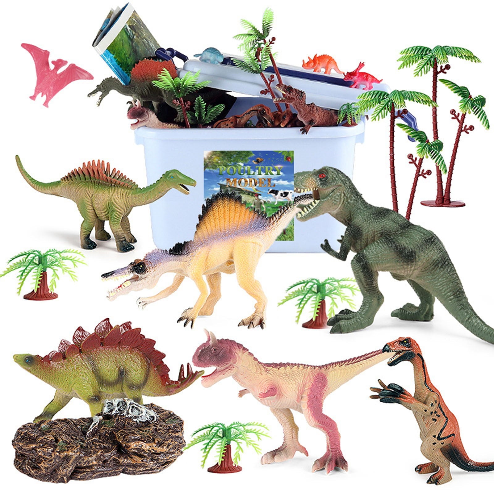 Usmixi 52pcs Dinosaur Toys Figures, Realistic Large Dinosaur Figurines with Jumbo Play Mat & Information Dino Book,Educational Dino Figure Playset Cake Topper Decoration for Kids