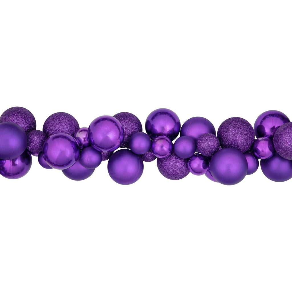 Northlight 3-Finish Shatterproof Ball Christmas Garland - 6' x 3.5" - Purple - Unlit