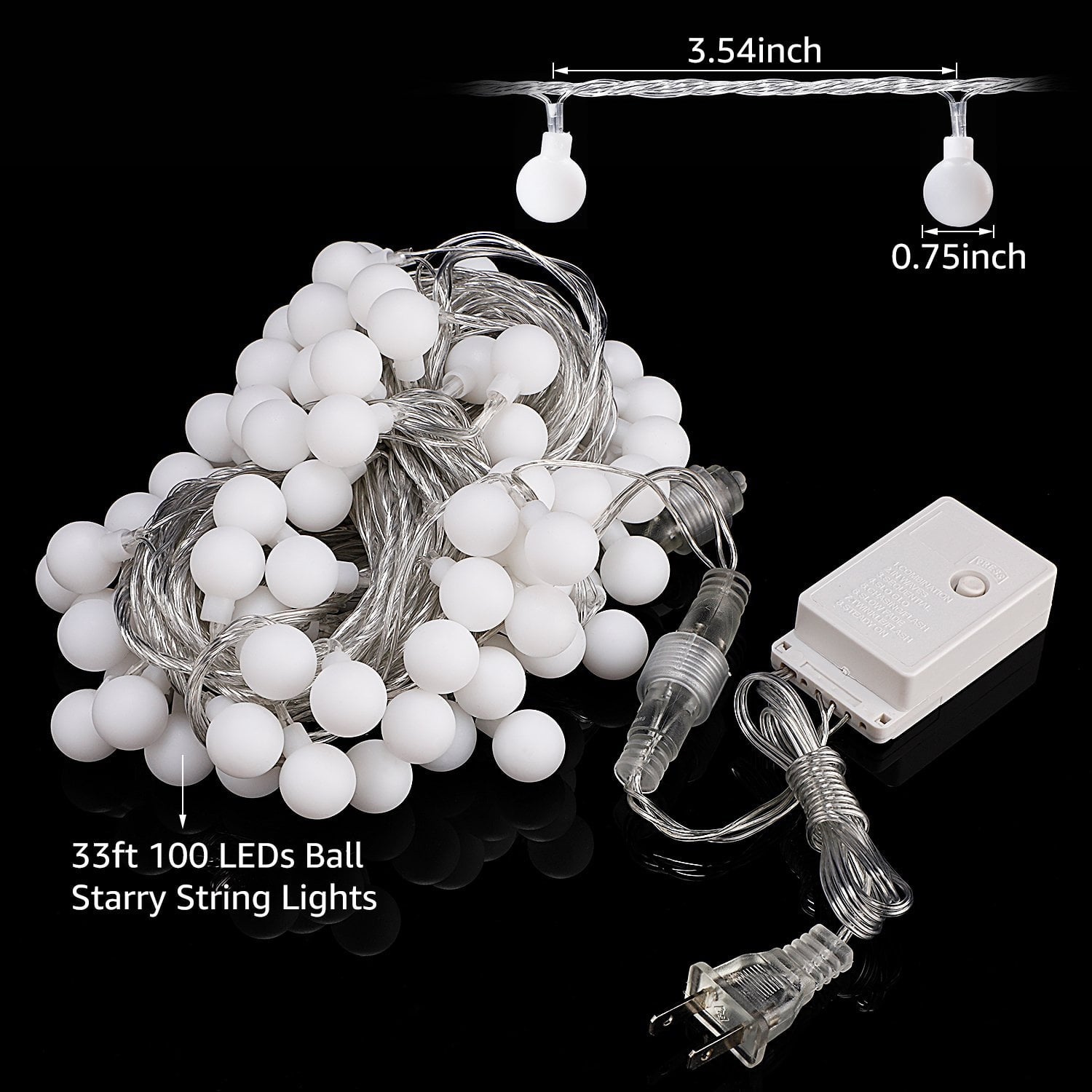 TORCHSTAR 33ft 100 LEDs Globe String Light Kit, 8 Modes Indoor & Outdoor Decorative Lighting, Multi-Color, PC Coated Copper Wires, for Holiday, Christmas, Thanksgiving, Party, Wedding