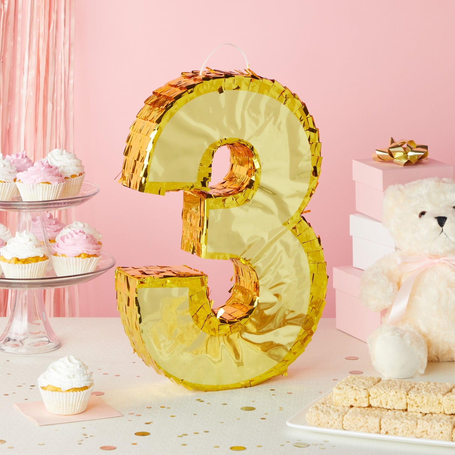 Juvale Gold Foil Number 3 Pinata for Kids Ages 3-14 Birthday Party Decorations, Centerpieces, Anniversary Celebrations, Small (11.1 x 2.9 x 16.1 In)