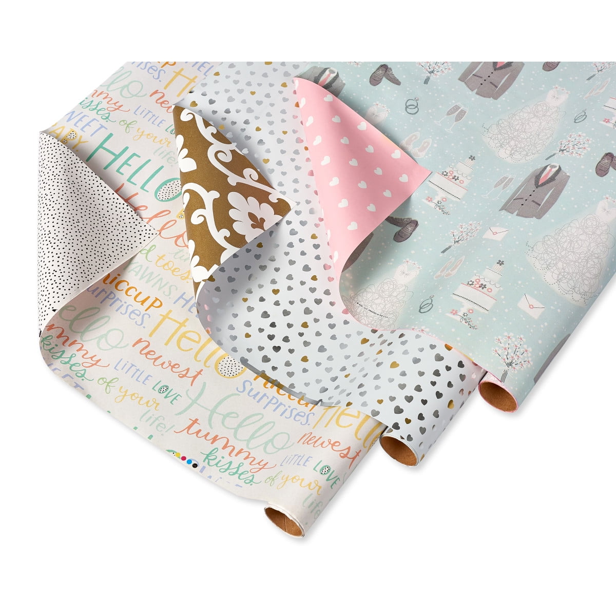 American Greetings Reversible Birthday, Baby, Wedding, and All Occasion Wrapping Paper, Unicorns and Dinosaurs (9 Rolls, 225 sq. ft.)