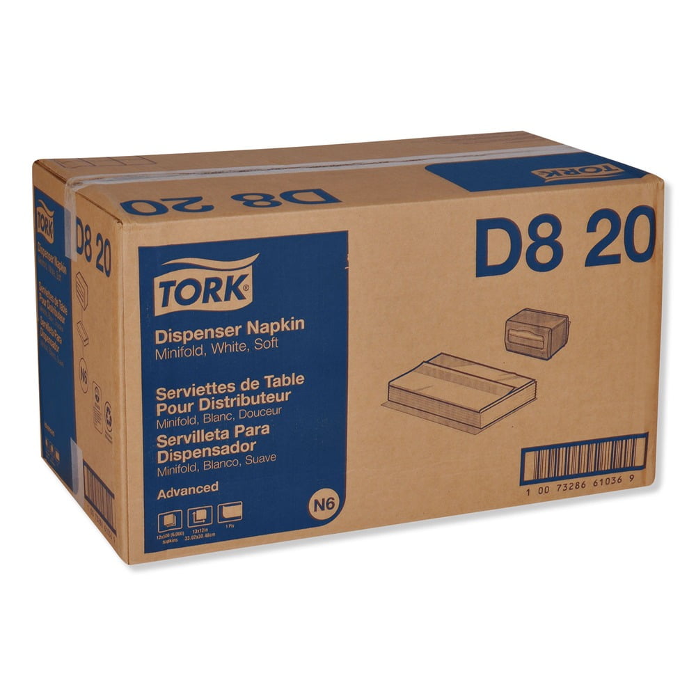 Tork Advanced Soft Minifold Dispenser Napkins, 1-Ply,13" x 12", White, 6000/CT -TRKD820
